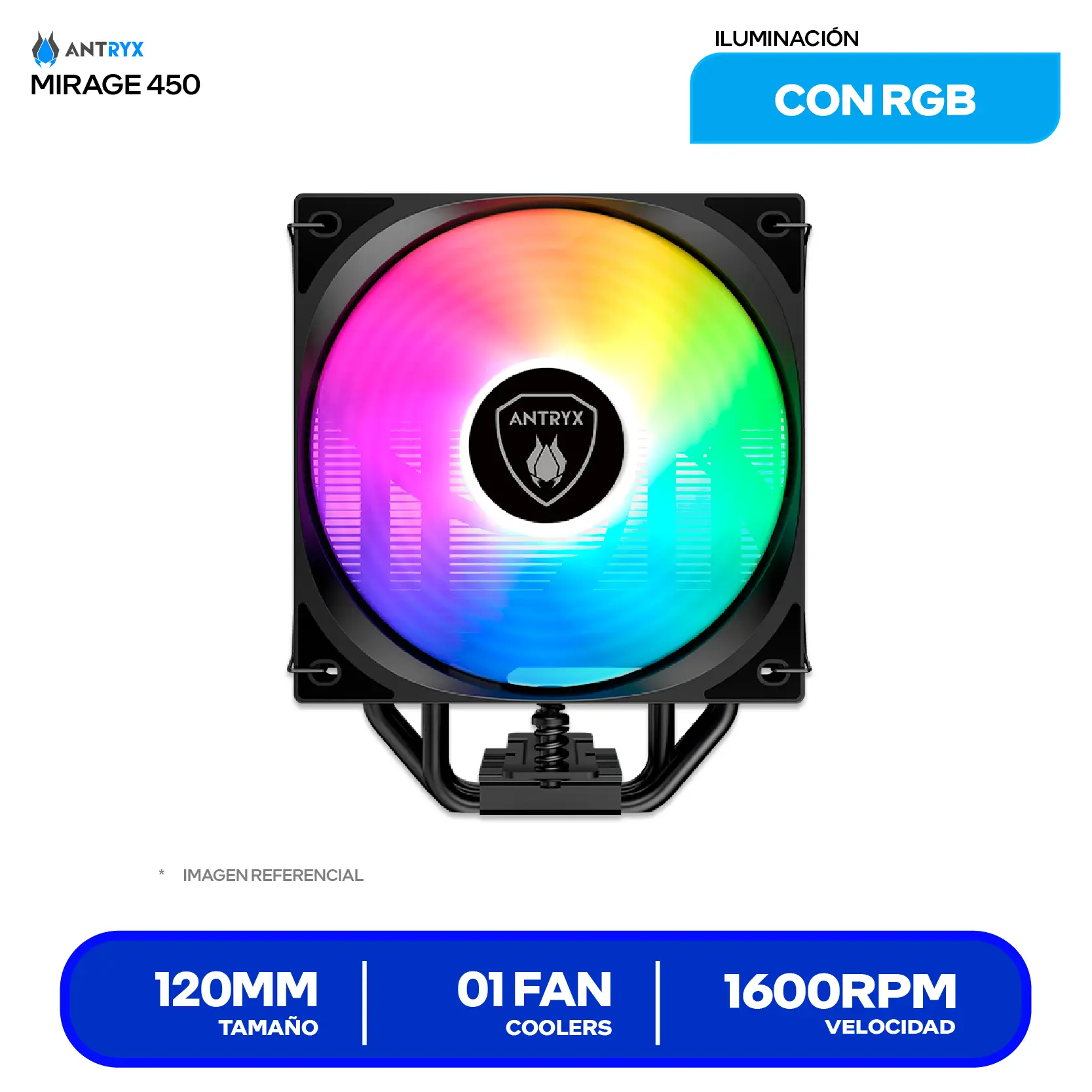 Cooler de procesador Antryx Mirage 450 Digital Black (ACC-450) 120mm, Intel / AMD, ARGB con Pantalla