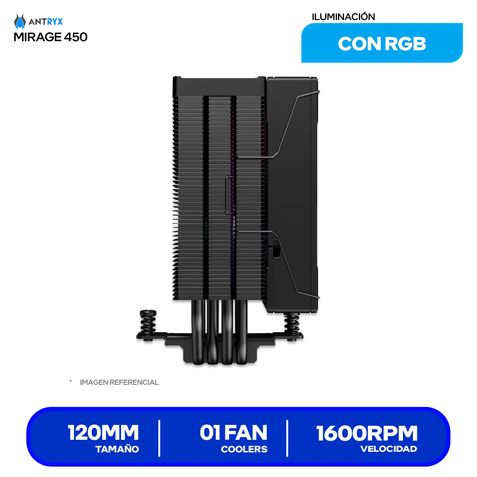 Cooler de procesador Antryx Mirage 450 Digital Black (ACC-450) 120mm, Intel / AMD, ARGB con Pantalla