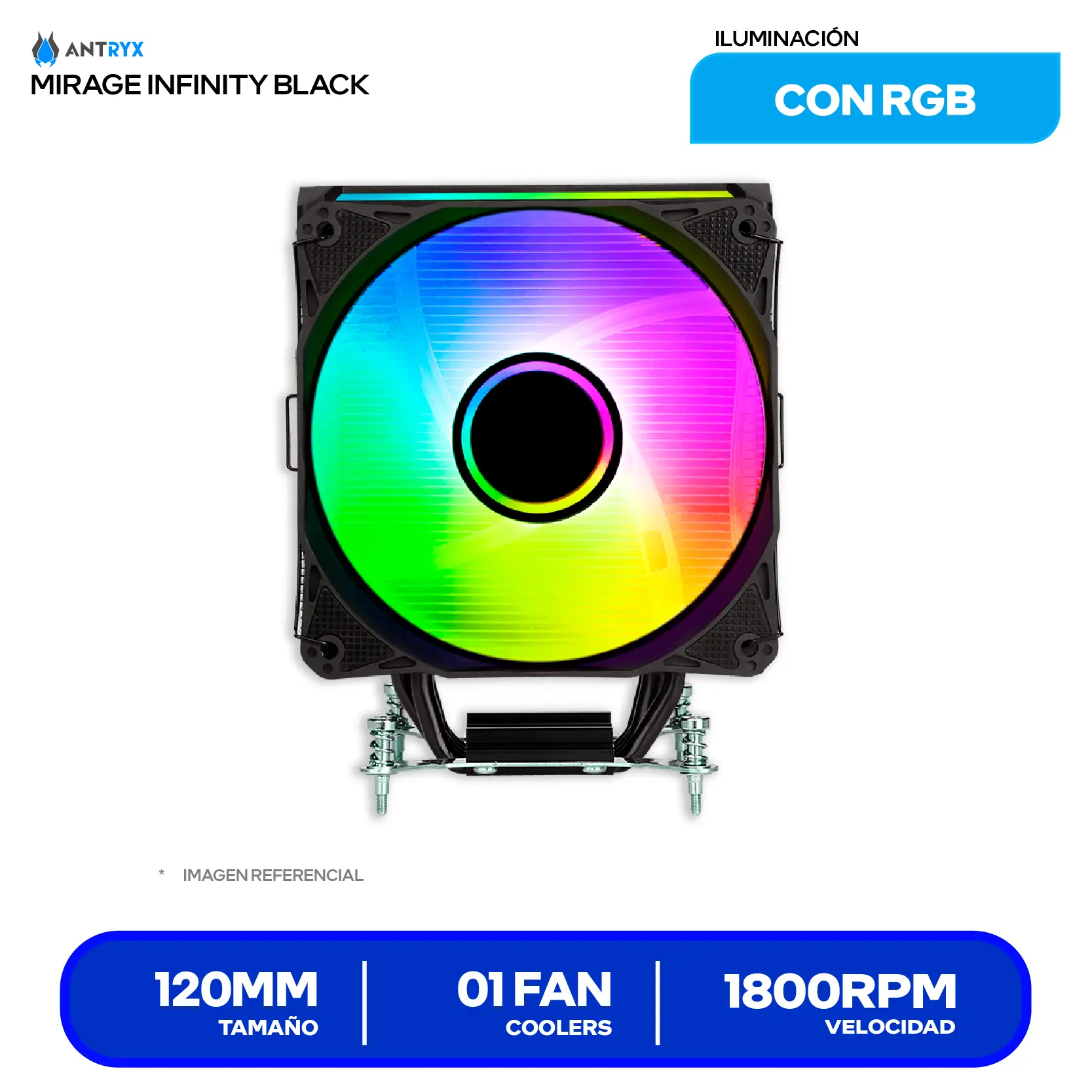 Cooler de procesador Antryx Mirage Infinity Black (ACC-600IKA) 120mm, Intel / AMD, ARGB