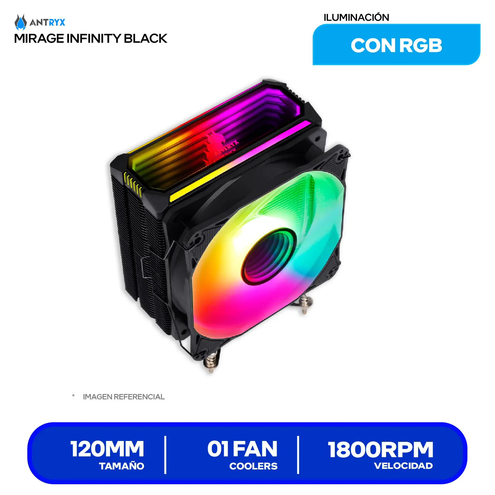 Cooler de procesador Antryx Mirage Infinity Black (ACC-600IKA) 120mm, Intel / AMD, ARGB