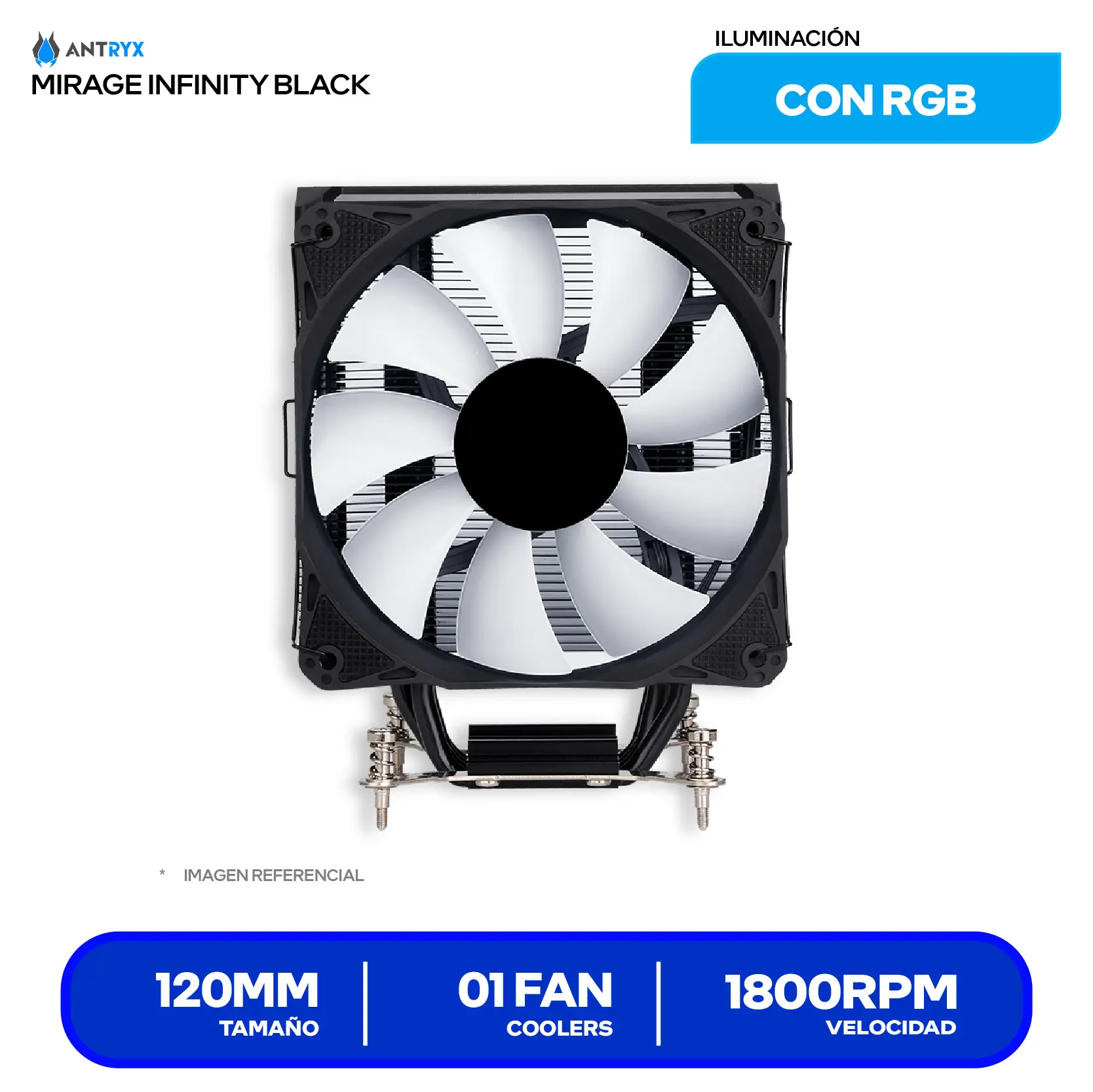 Cooler de procesador Antryx Mirage Infinity Black (ACC-600IKA) 120mm, Intel / AMD, ARGB