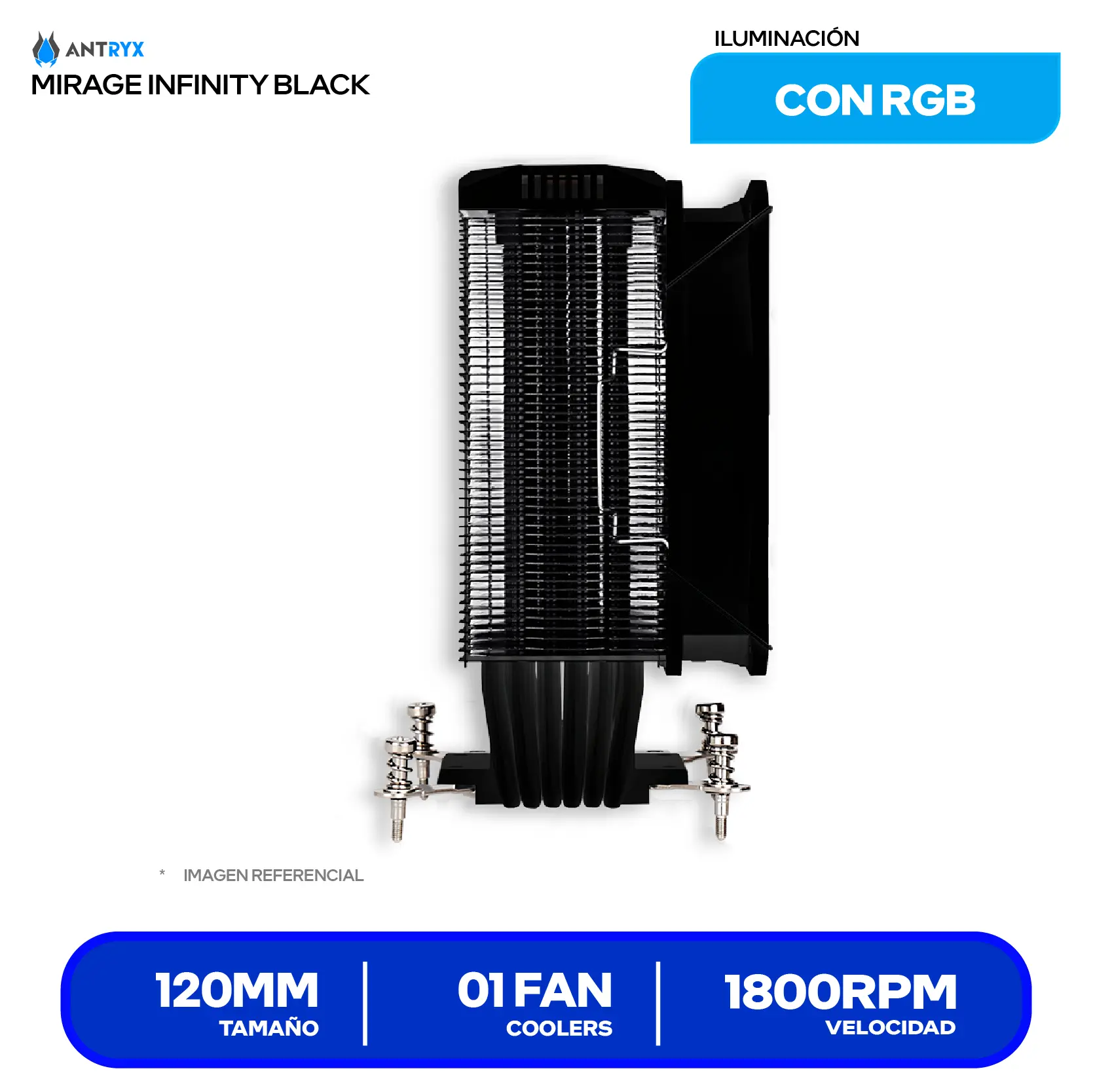 Cooler de procesador Antryx Mirage Infinity Black (ACC-600IKA) 120mm, Intel / AMD, ARGB