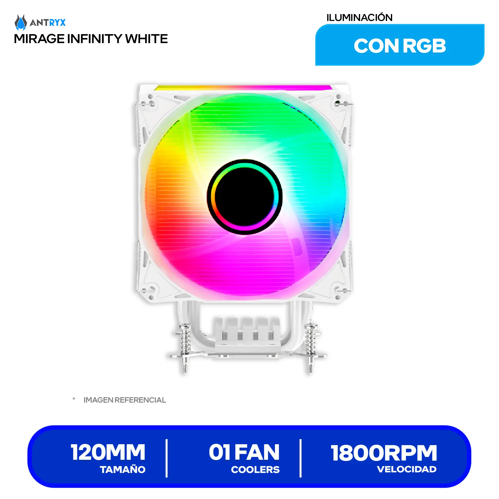 Cooler de procesador Antryx Mirage Infinity White (ACC-600IWA) 120mm, Intel / AMD, ARGB