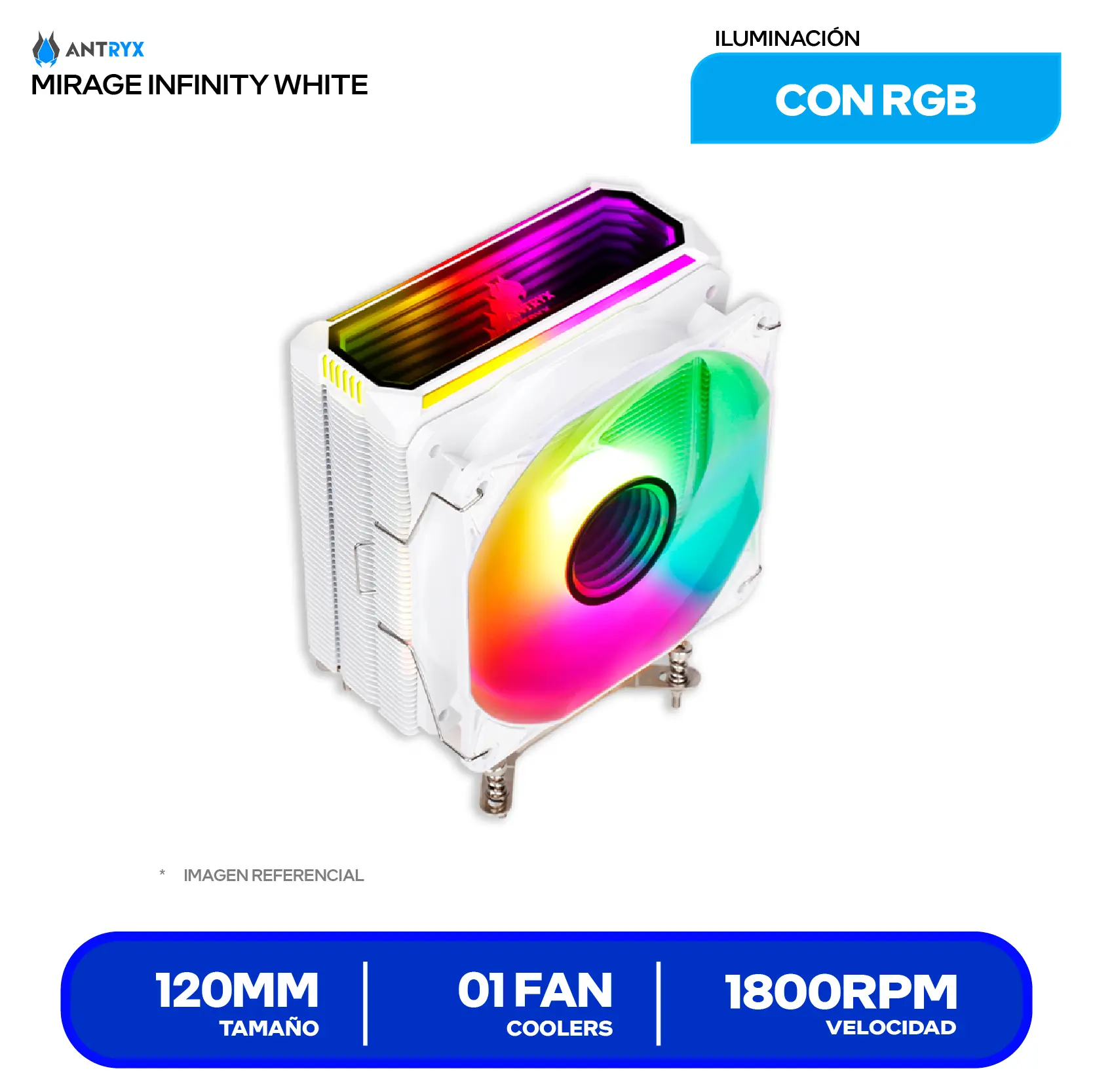 Cooler de procesador Antryx Mirage Infinity White (ACC-600IWA) 120mm, Intel / AMD, ARGB