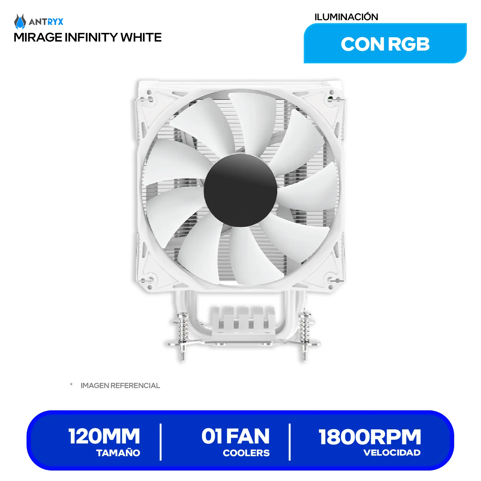 Cooler de procesador Antryx Mirage Infinity White (ACC-600IWA) 120mm, Intel / AMD, ARGB