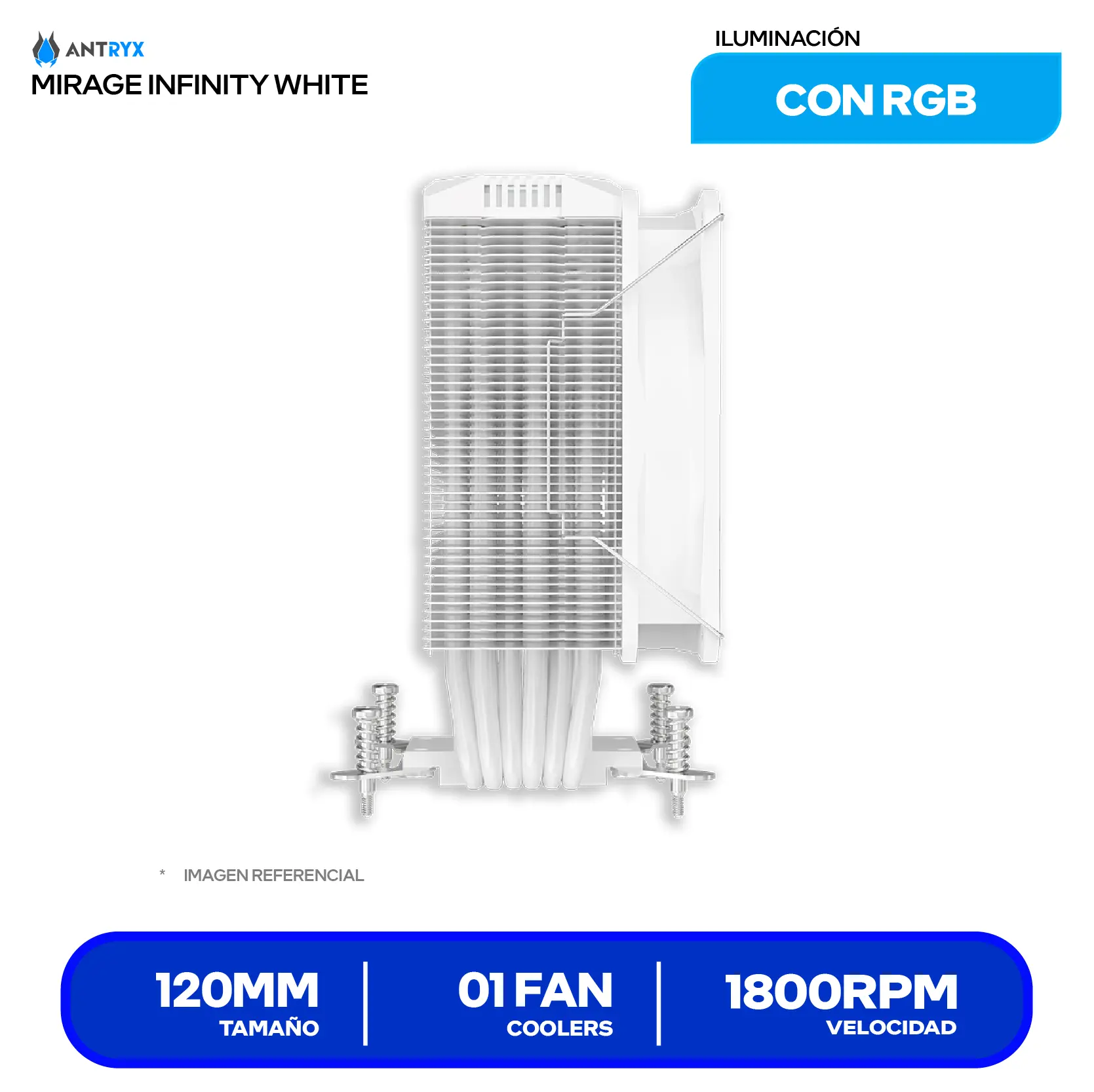 Cooler de procesador Antryx Mirage Infinity White (ACC-600IWA) 120mm, Intel / AMD, ARGB