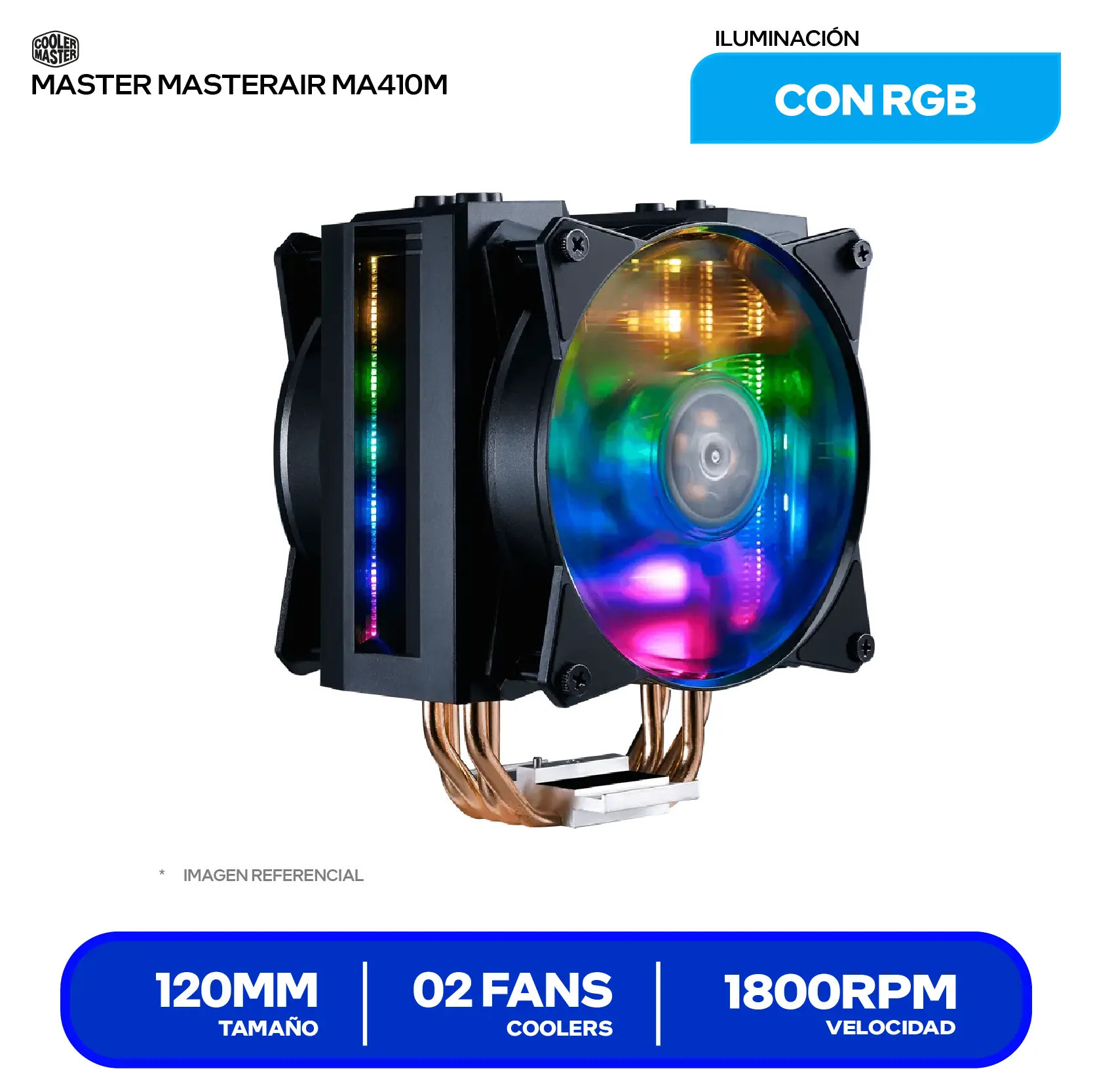 Cooler de procesador Cooler Master MasterAir MA410M (MAM-T4PN-218PC-R1) 120mm, Intel / AMD, ARGB
