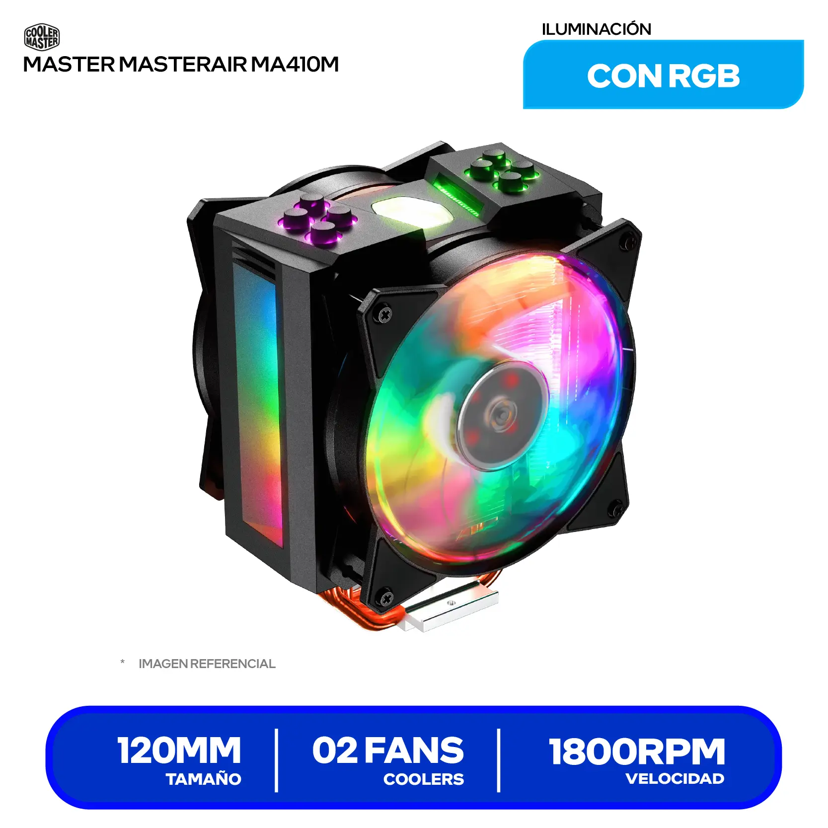 Cooler de procesador Cooler Master MasterAir MA410M (MAM-T4PN-218PC-R1) 120mm, Intel / AMD, ARGB