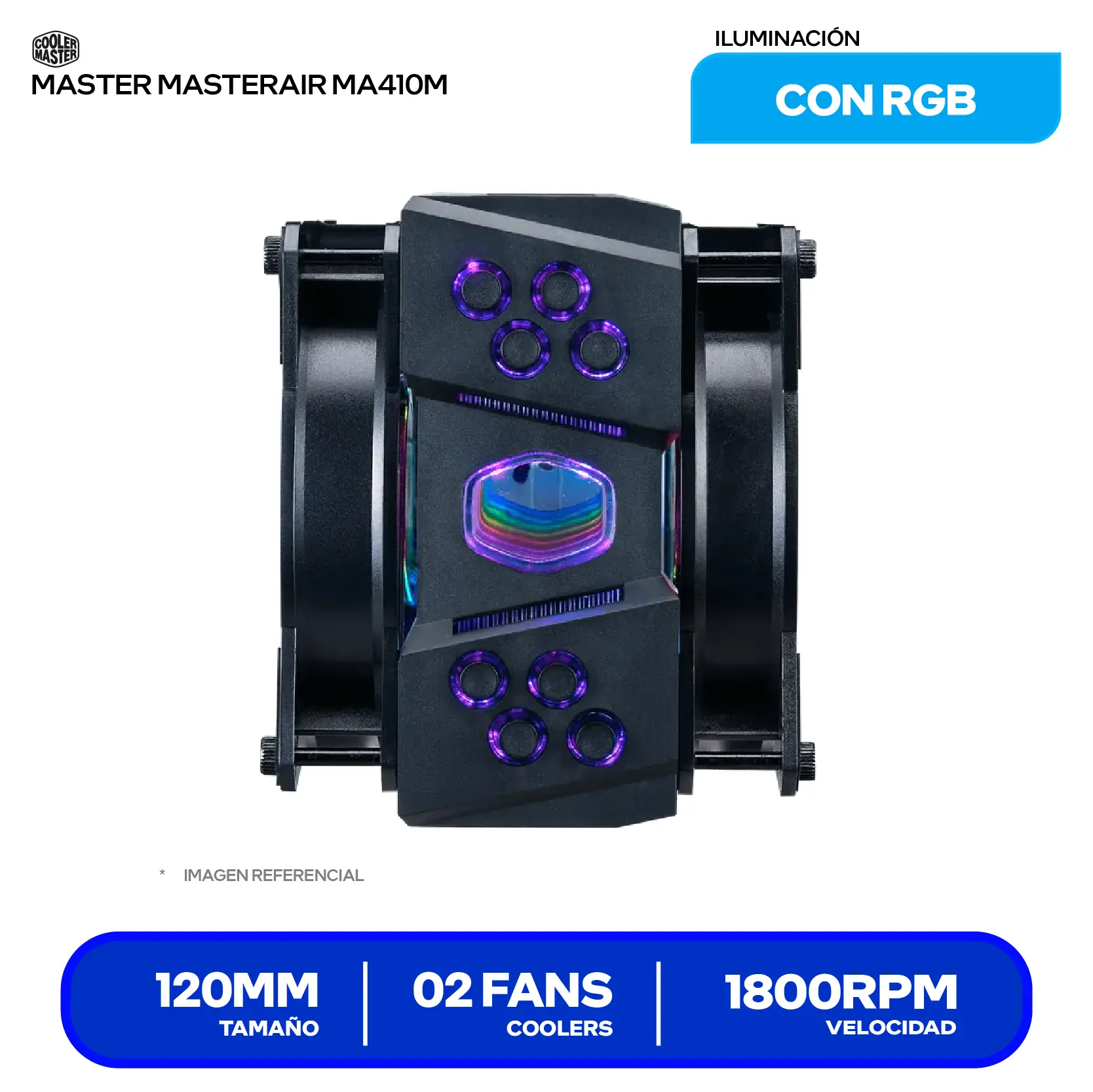 Cooler de procesador Cooler Master MasterAir MA410M (MAM-T4PN-218PC-R1) 120mm, Intel / AMD, ARGB