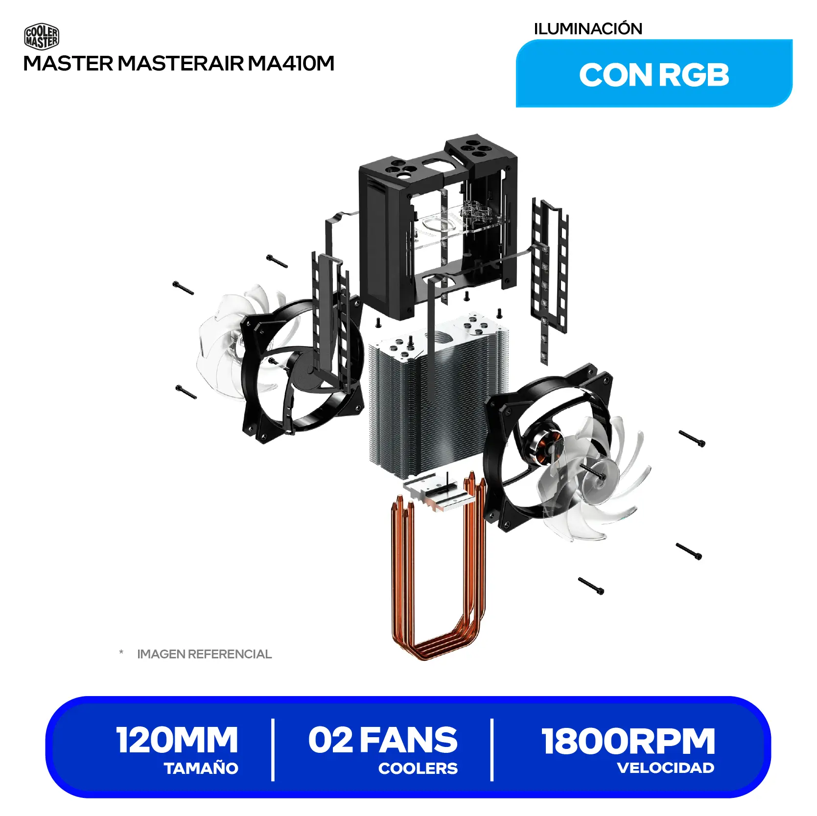 Cooler de procesador Cooler Master MasterAir MA410M (MAM-T4PN-218PC-R1) 120mm, Intel / AMD, ARGB