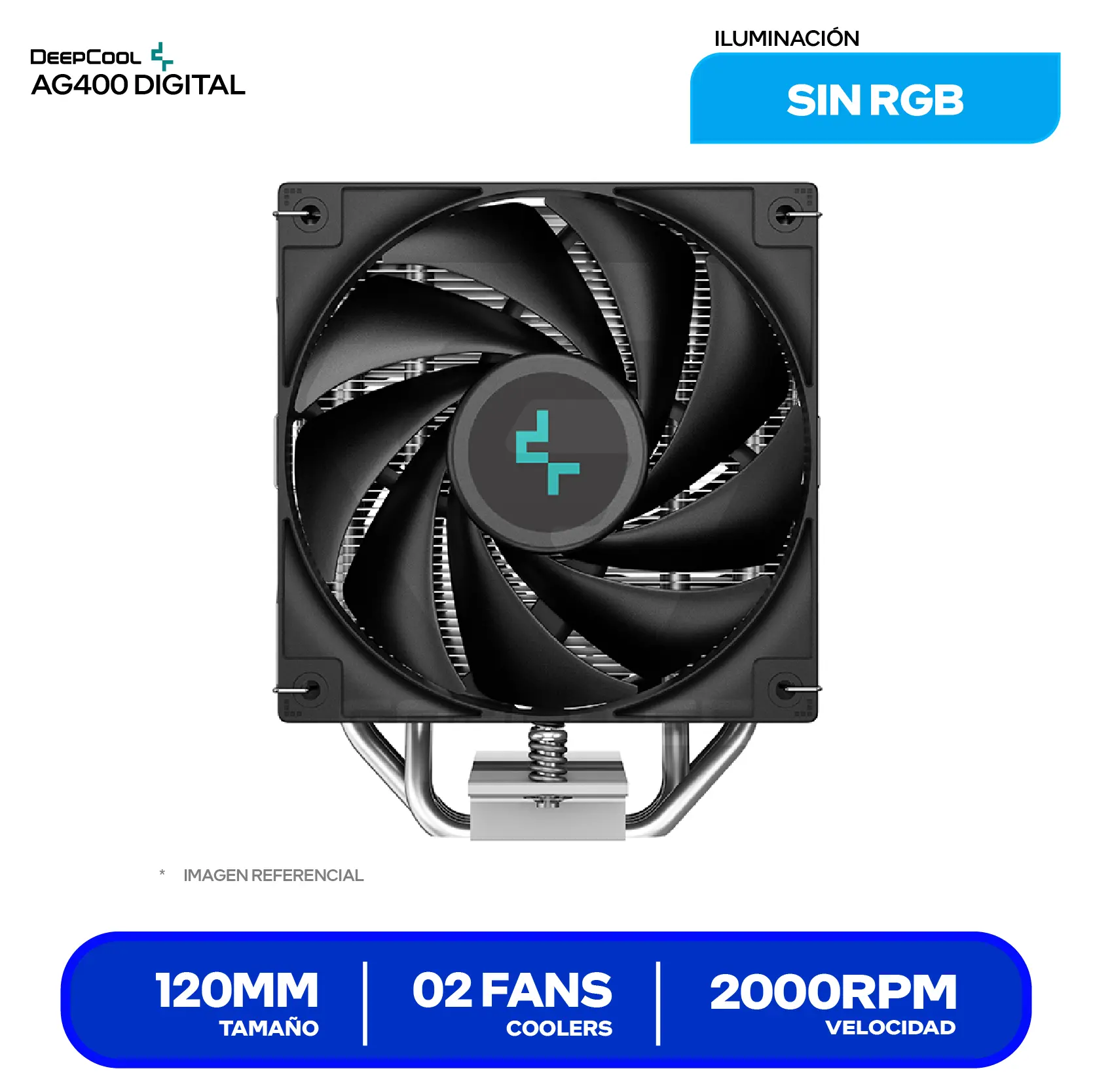 Cooler de procesador DeepCool AG400 Digital (R-AG400-BKNDMN-G-1) 120mm, Intel / AMD, LED Digital