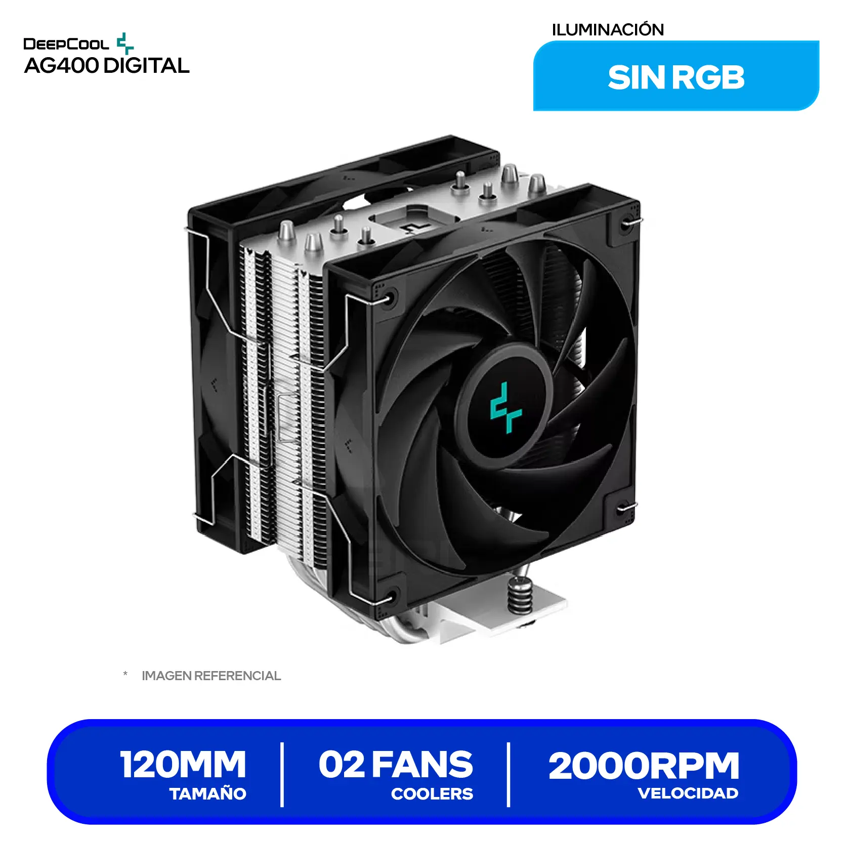 Cooler de procesador DeepCool AG400 Digital (R-AG400-BKNDMN-G-1) 120mm, Intel / AMD, LED Digital