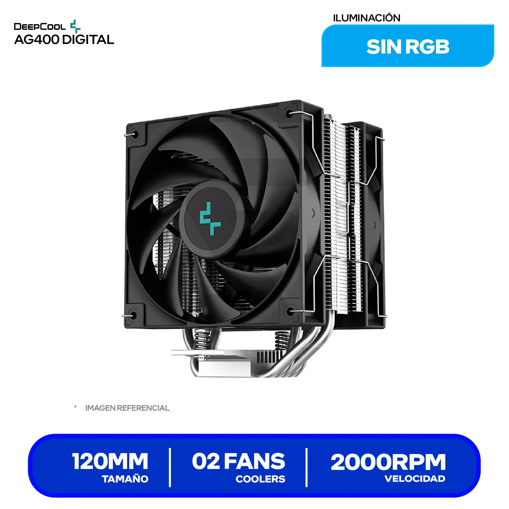 Cooler de procesador DeepCool AG400 Digital (R-AG400-BKNDMN-G-1) 120mm, Intel / AMD, LED Digital