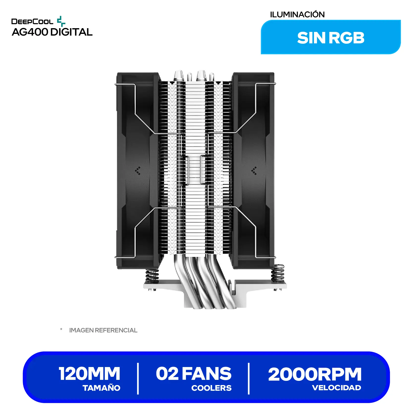 Cooler de procesador DeepCool AG400 Digital (R-AG400-BKNDMN-G-1) 120mm, Intel / AMD, LED Digital