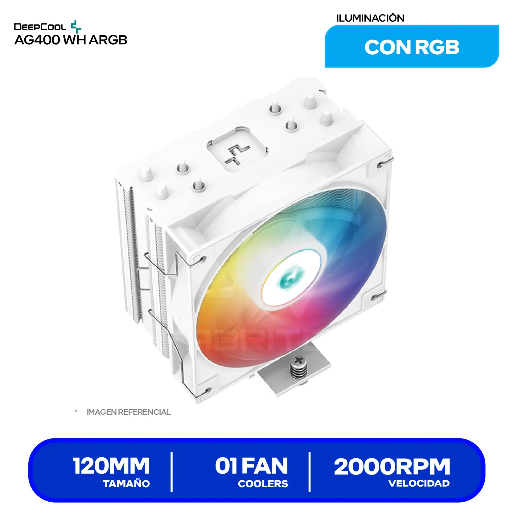 Cooler de procesador DeepCool AG400 WH ARGB (R-AG400-WHANMC-G-2) 120mm, Intel / AMD, ARGB