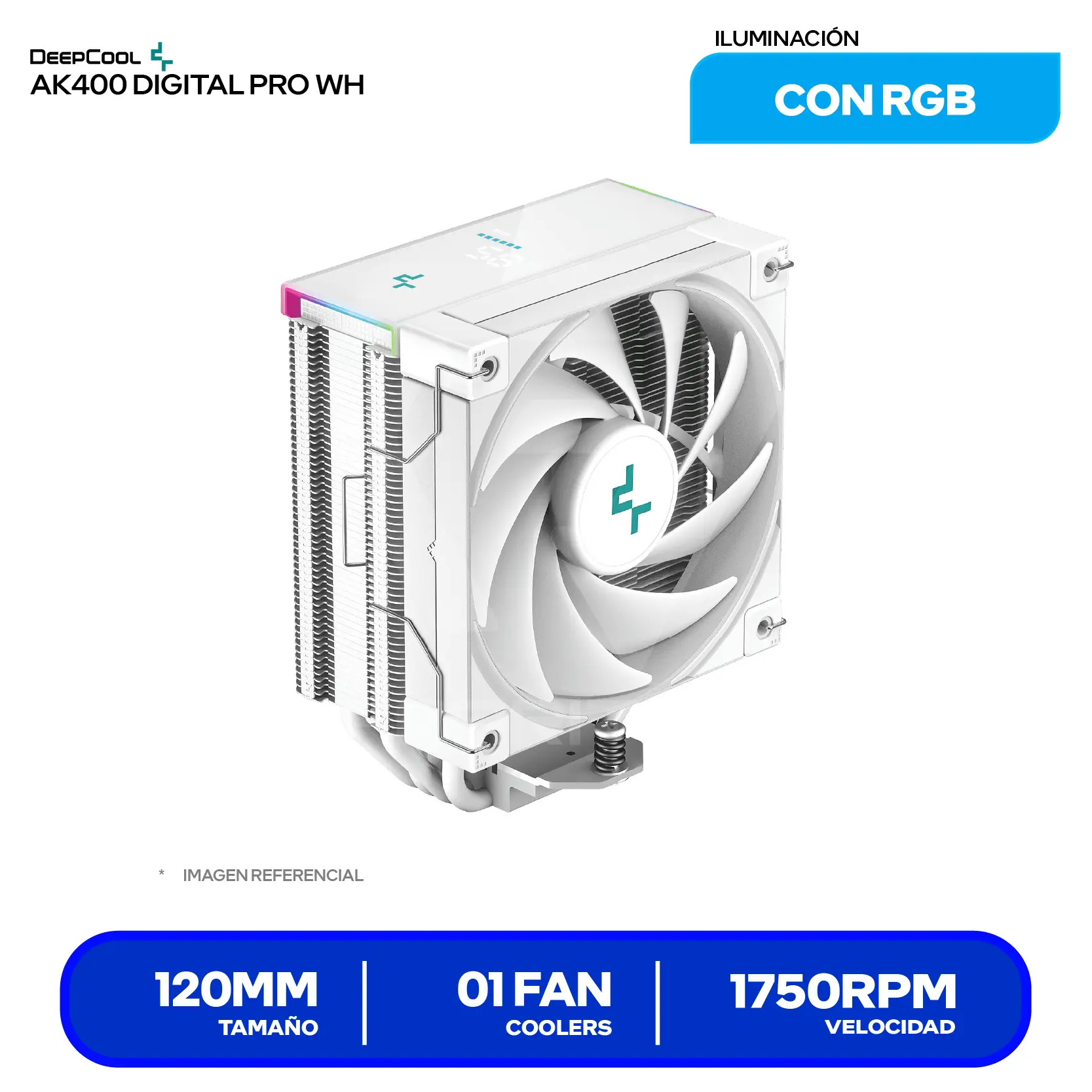 Cooler de procesador DeepCool AK400 Digital Pro WH (R-AK400-WHAPMN-G) 120mm, Intel / AMD, ARGB