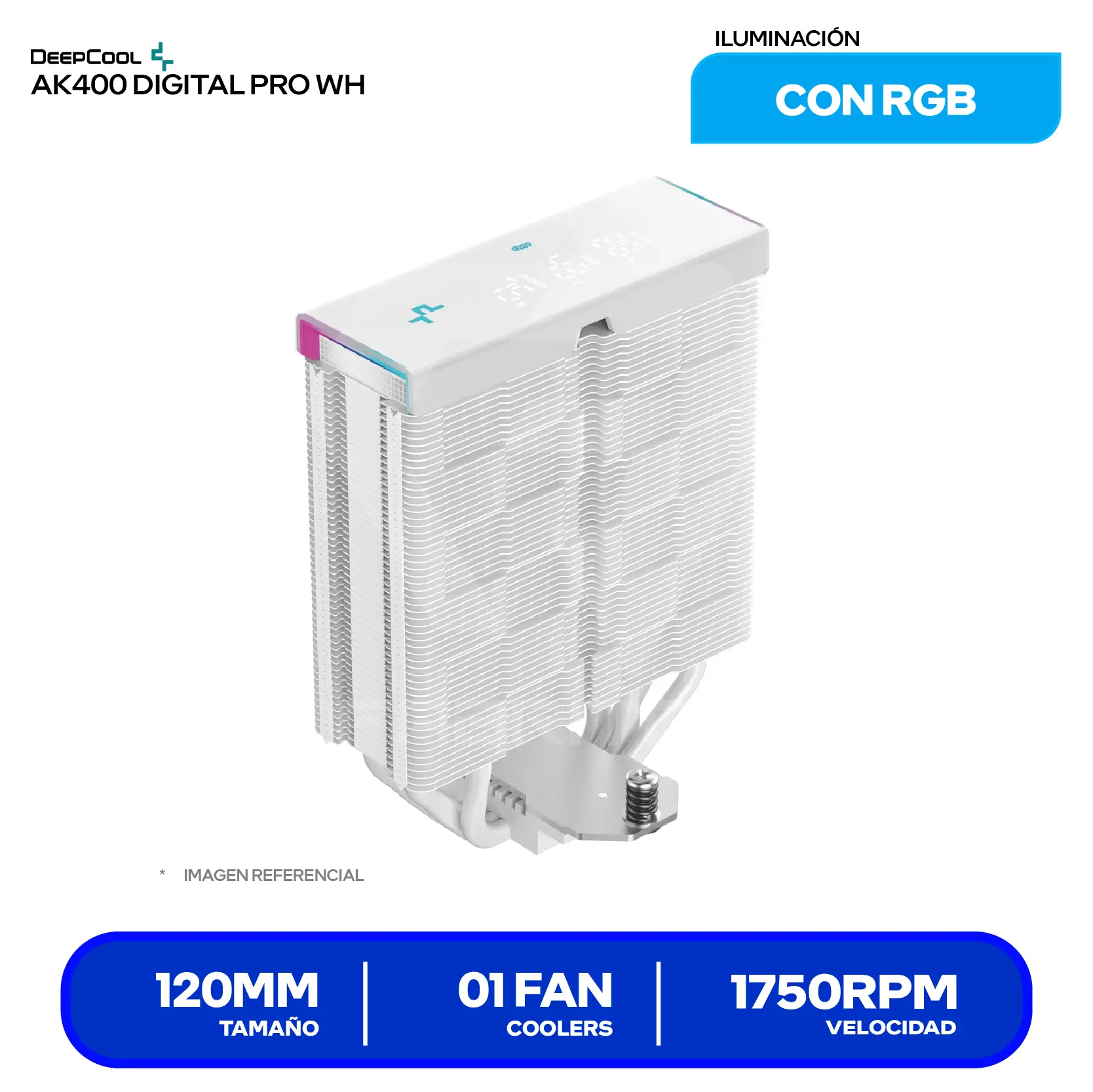 Cooler de procesador DeepCool AK400 Digital Pro WH (R-AK400-WHAPMN-G) 120mm, Intel / AMD, ARGB