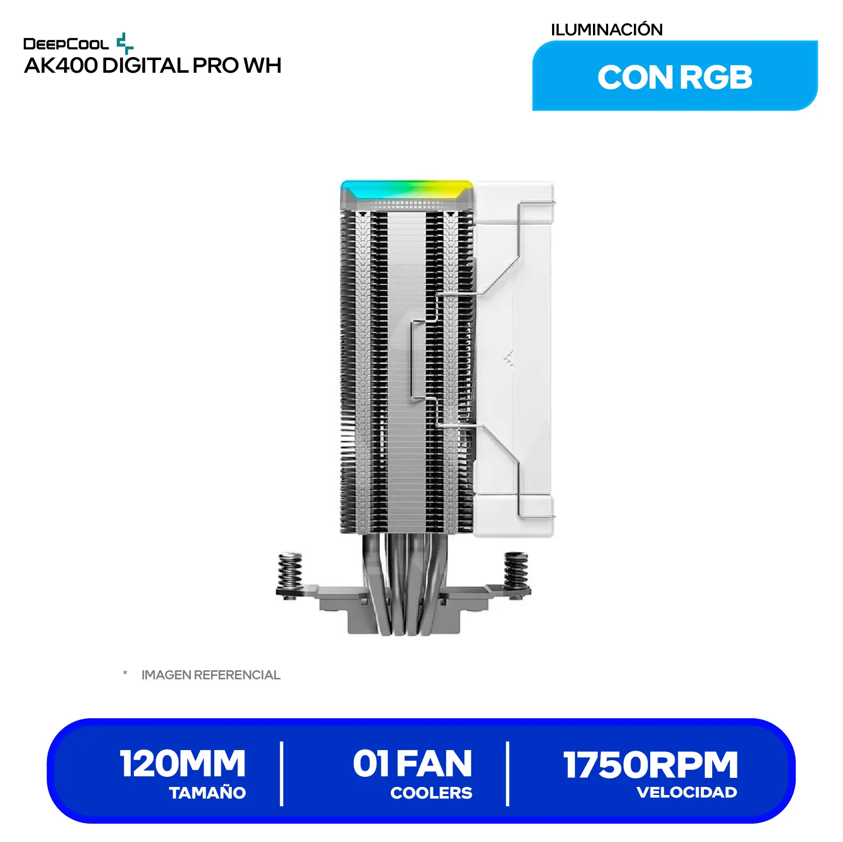 Cooler de procesador DeepCool AK400 Digital Pro WH (R-AK400-WHAPMN-G) 120mm, Intel / AMD, ARGB