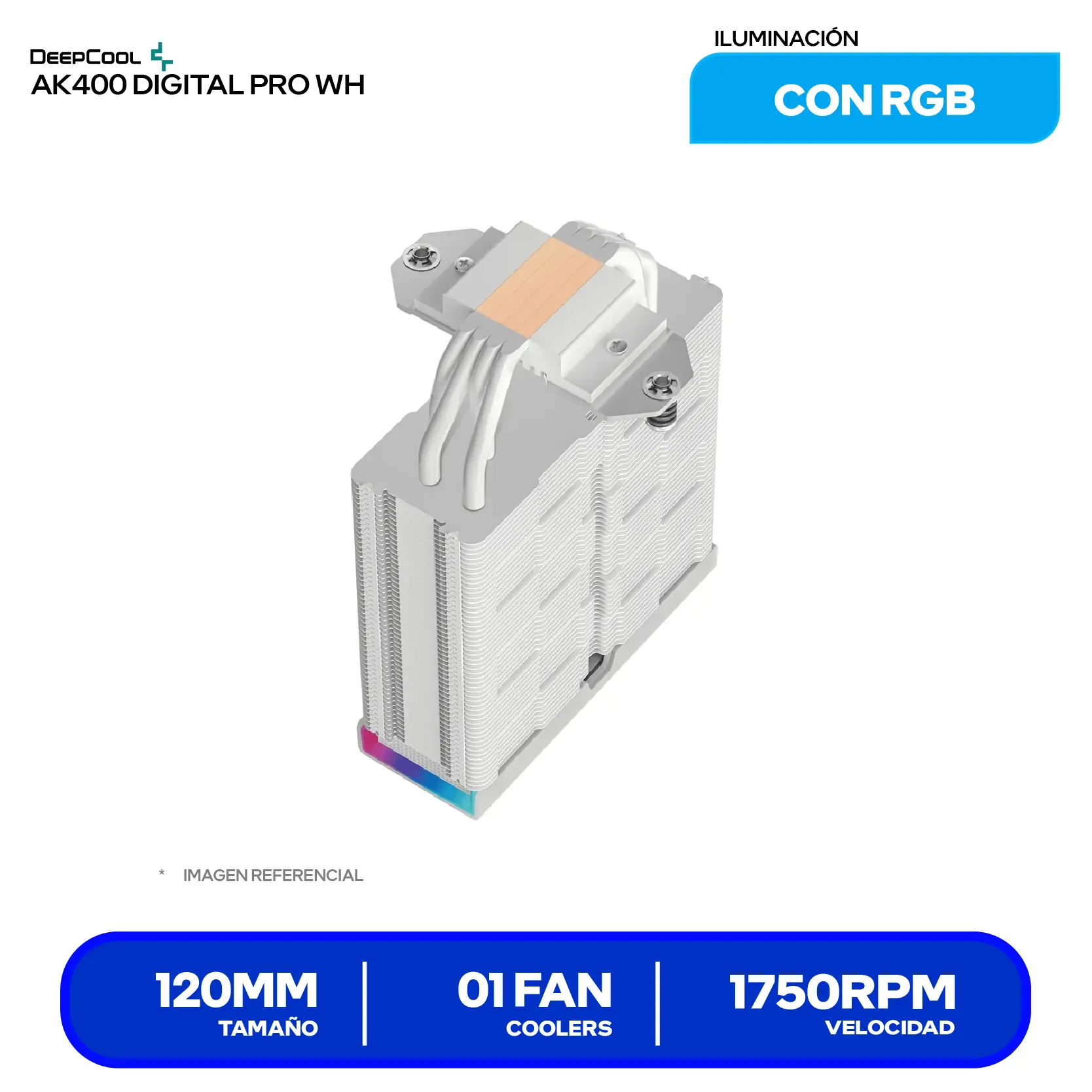 Cooler de procesador DeepCool AK400 Digital Pro WH (R-AK400-WHAPMN-G) 120mm, Intel / AMD, ARGB
