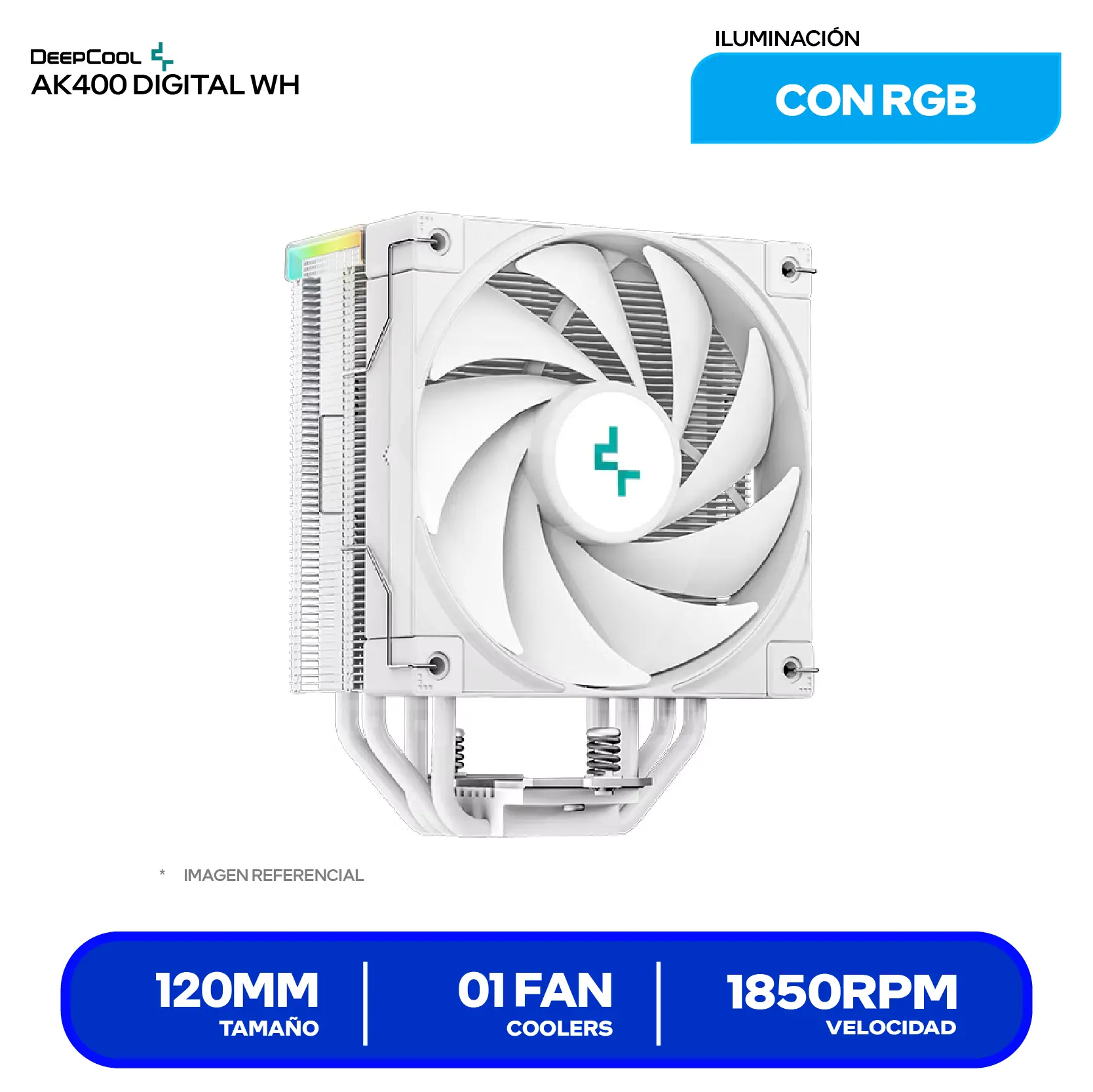 Cooler de procesador DeepCool AK400 Digital WH (R-AK400-WHADMN-G) 120mm, Intel / AMD, ARGB