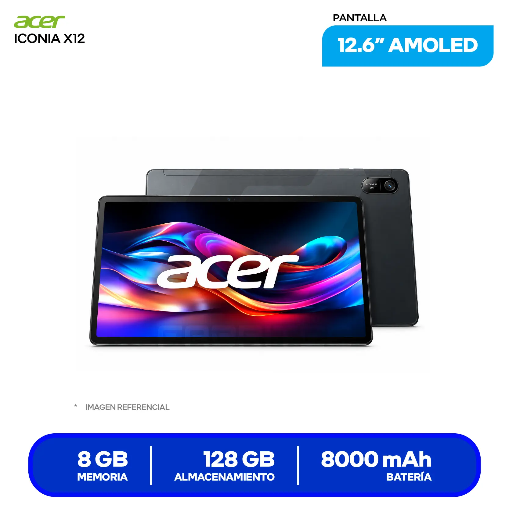Tablet Acer Iconia Tab X12 (NT.LHUAL.002) 8GB RAM, 128GB, 12.6'' WQXGA OLED, Con Lápiz y Teclado