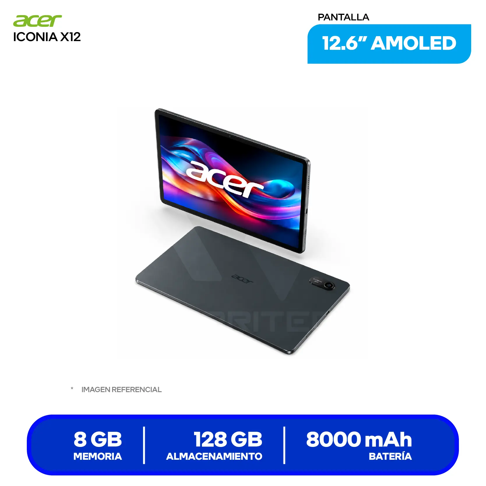 Tablet Acer Iconia Tab X12 (NT.LHUAL.002) 8GB RAM, 128GB, 12.6'' WQXGA OLED, Con Lápiz y Teclado
