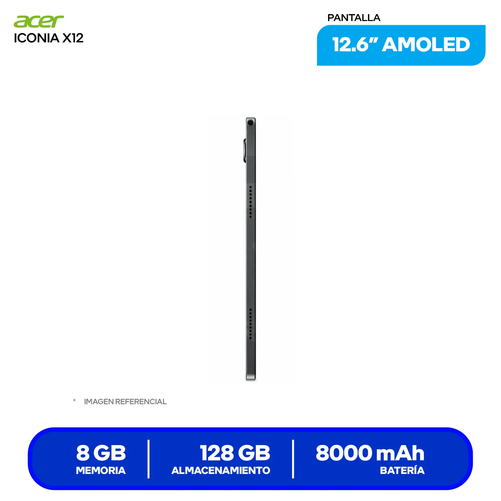 Tablet Acer Iconia Tab X12 (NT.LHUAL.002) 8GB RAM, 128GB, 12.6'' WQXGA OLED, Con Lápiz y Teclado