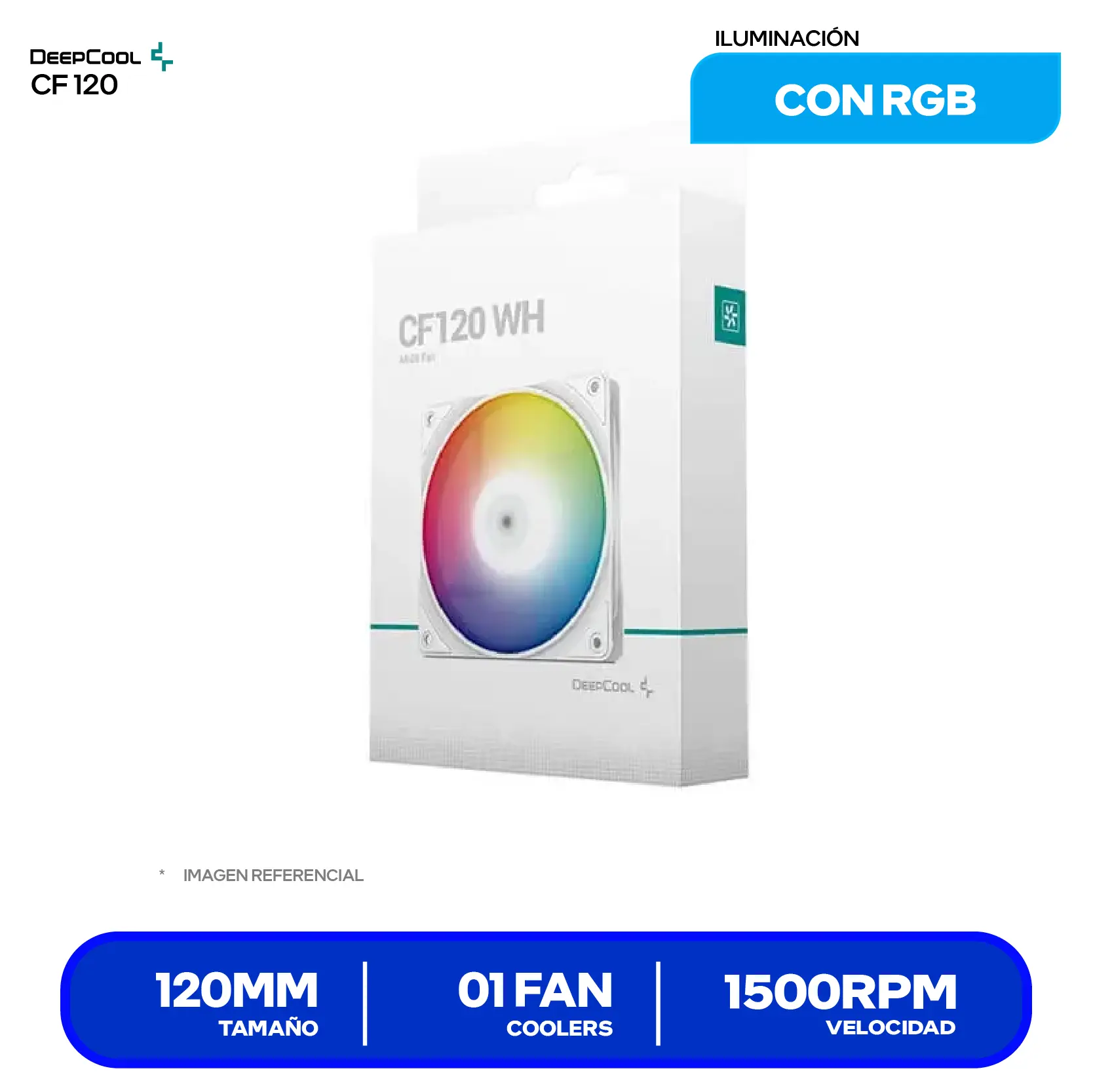 Cooler para case DeepCool CF 120 Blanco (DF1202512CM-RB) 120mm, PWM, RGB