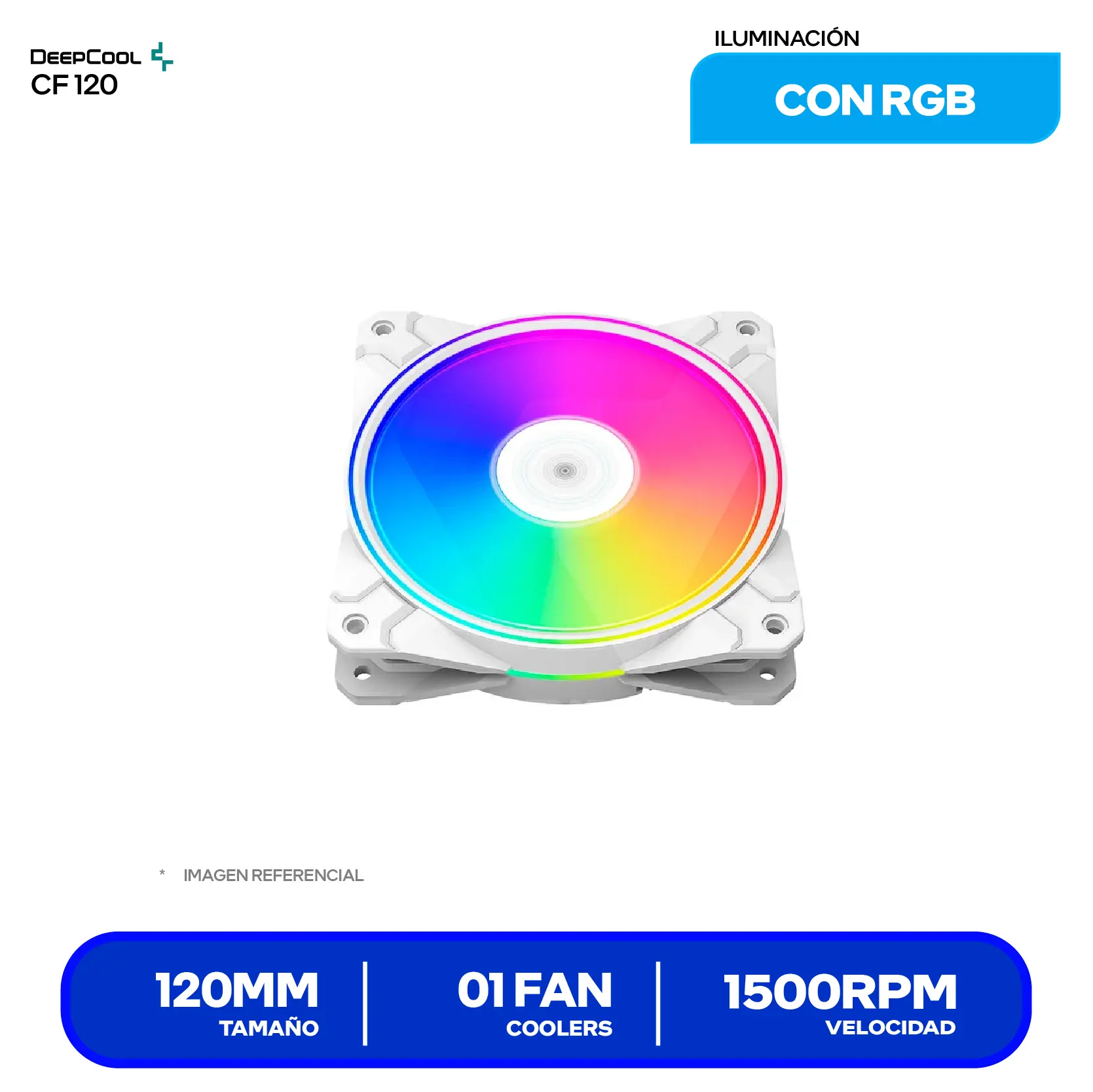 Cooler para case DeepCool CF 120 Blanco (DF1202512CM-CB) 120mm, PWM, RGB