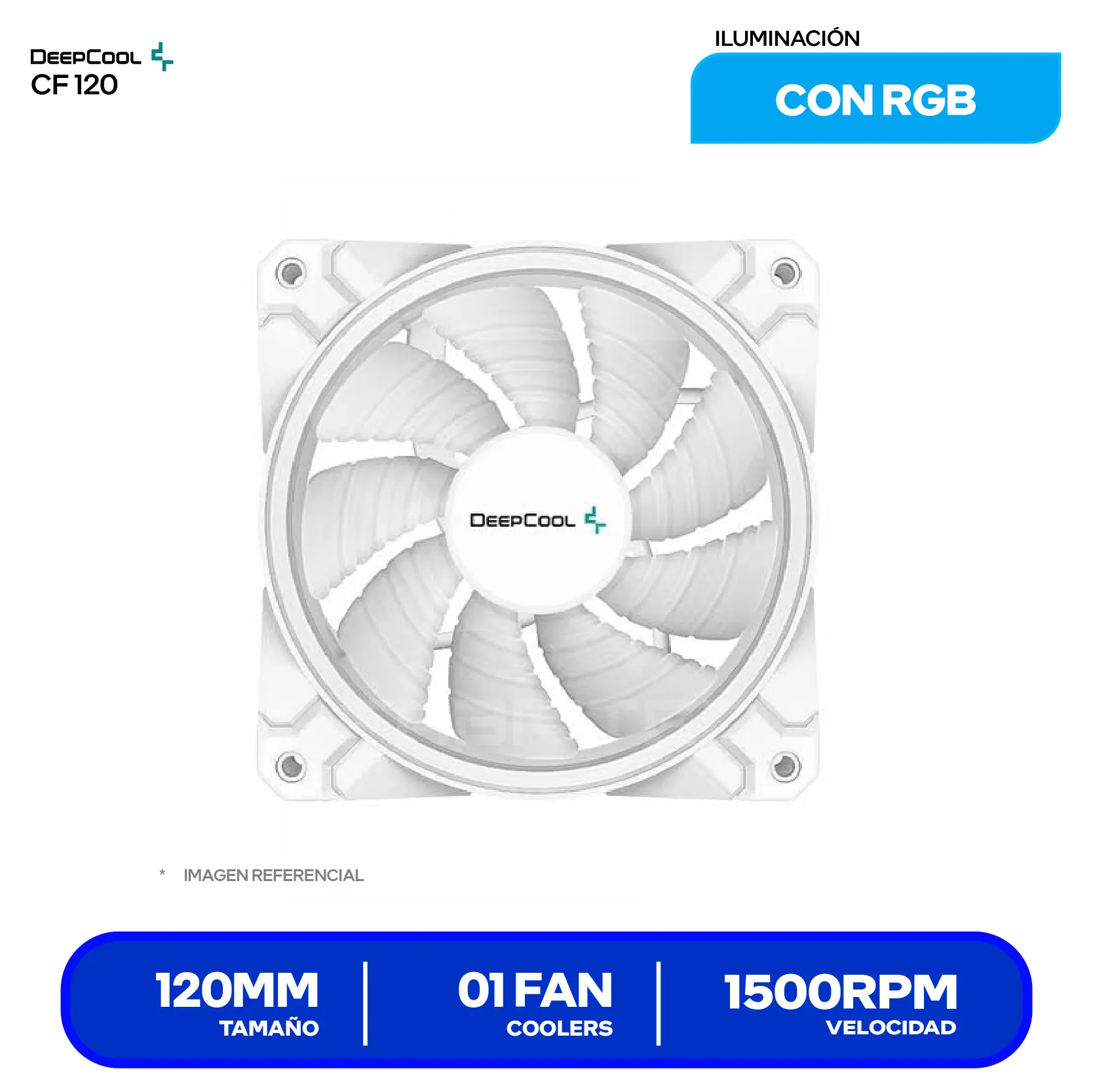 Cooler para case DeepCool CF 120 Blanco (DF1202512CM-CB) 120mm, PWM, RGB
