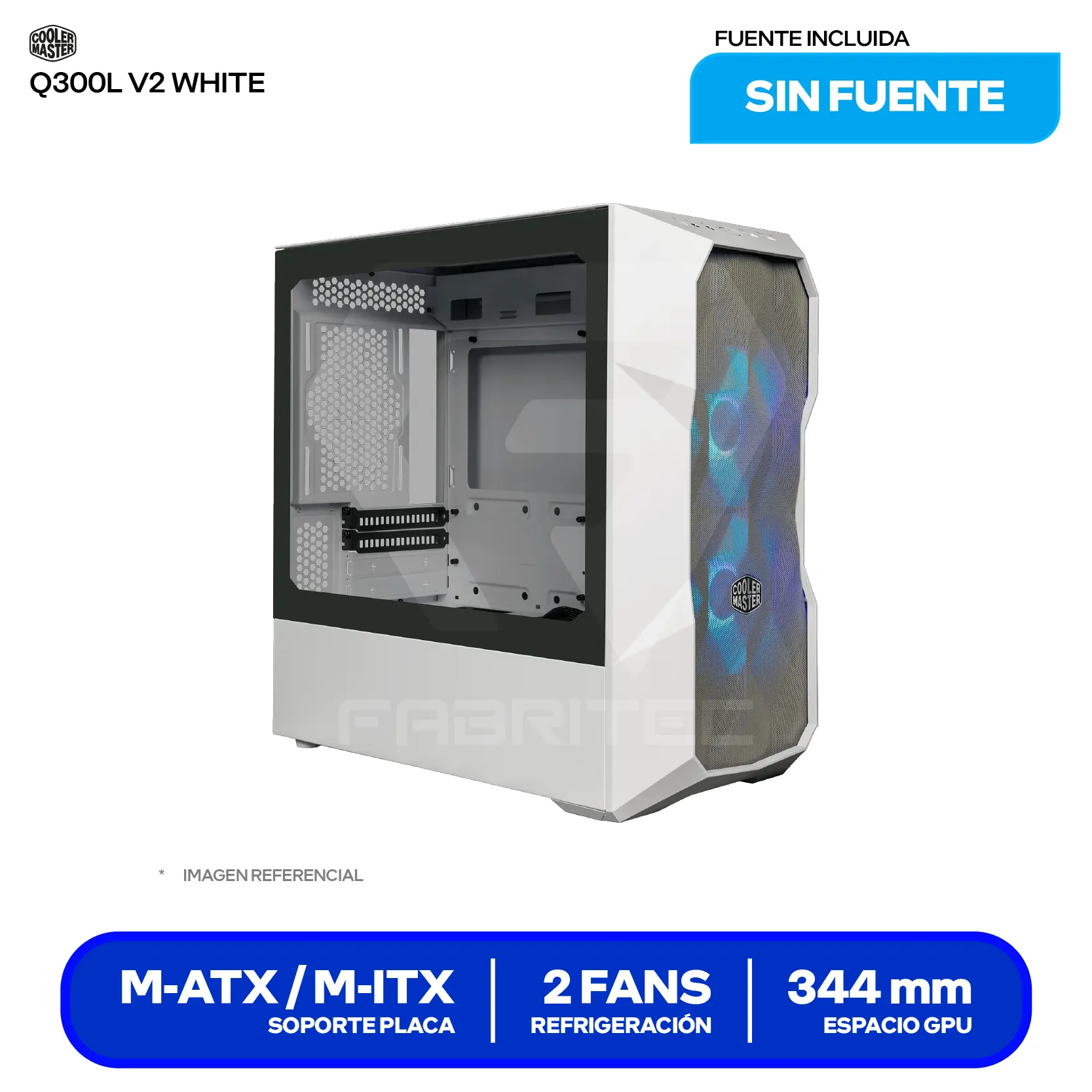Case Cooler Master MasterBox TD300 Mesh Blanco (TD300-WGNN-S00) Sin fuente, Vidrio templado, 2 fans ARGB