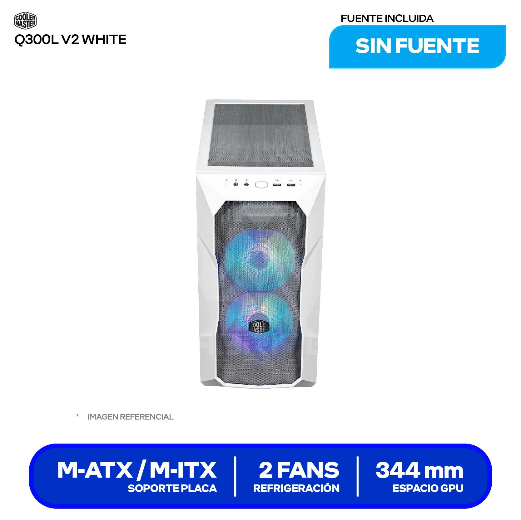 Case Cooler Master MasterBox TD300 Mesh Blanco (TD300-WGNN-S00) Sin fuente, Vidrio templado, 2 fans ARGB