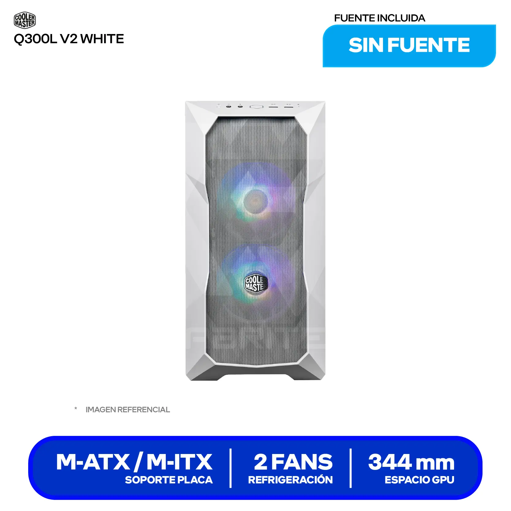 Case Cooler Master MasterBox TD300 Mesh Blanco (TD300-WGNN-S00) Sin fuente, Vidrio templado, 2 fans ARGB