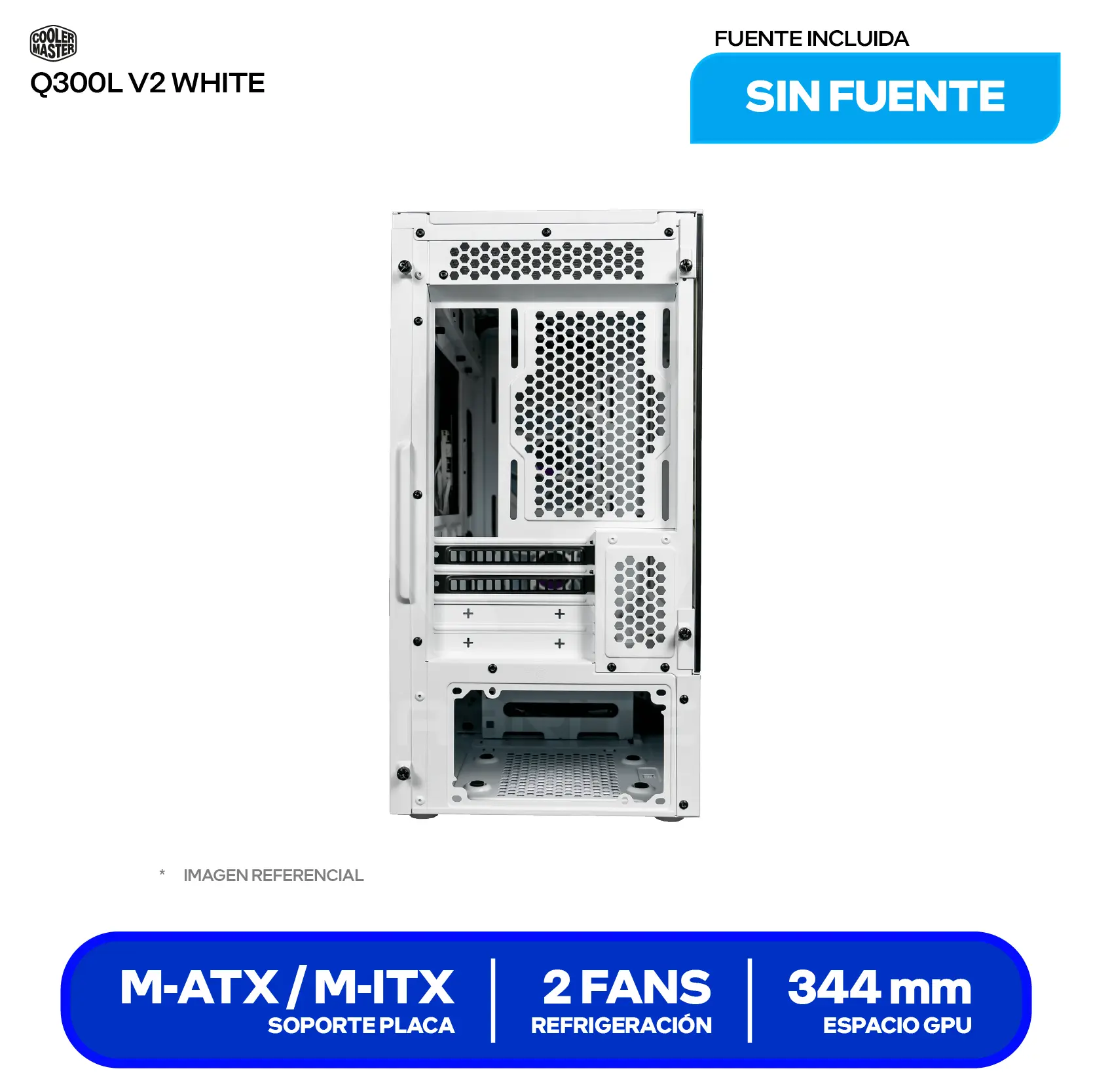Case Cooler Master MasterBox TD300 Mesh Blanco (TD300-WGNN-S00) Sin fuente, Vidrio templado, 2 fans ARGB