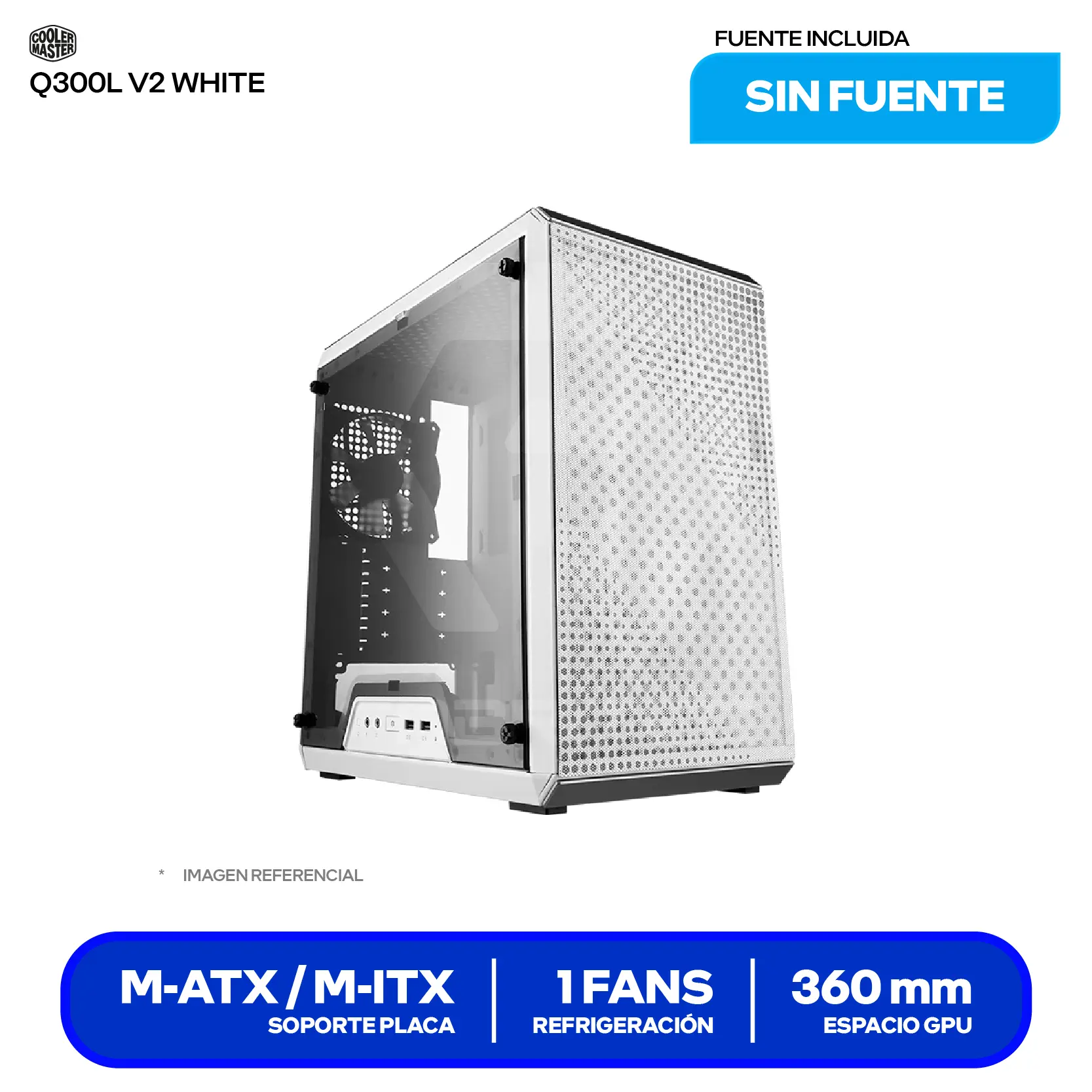 Case Cooler Master Q300L V2 (Q300LV2-WGNN-S00) Sin fuente, Vidrio templado, 1 fan