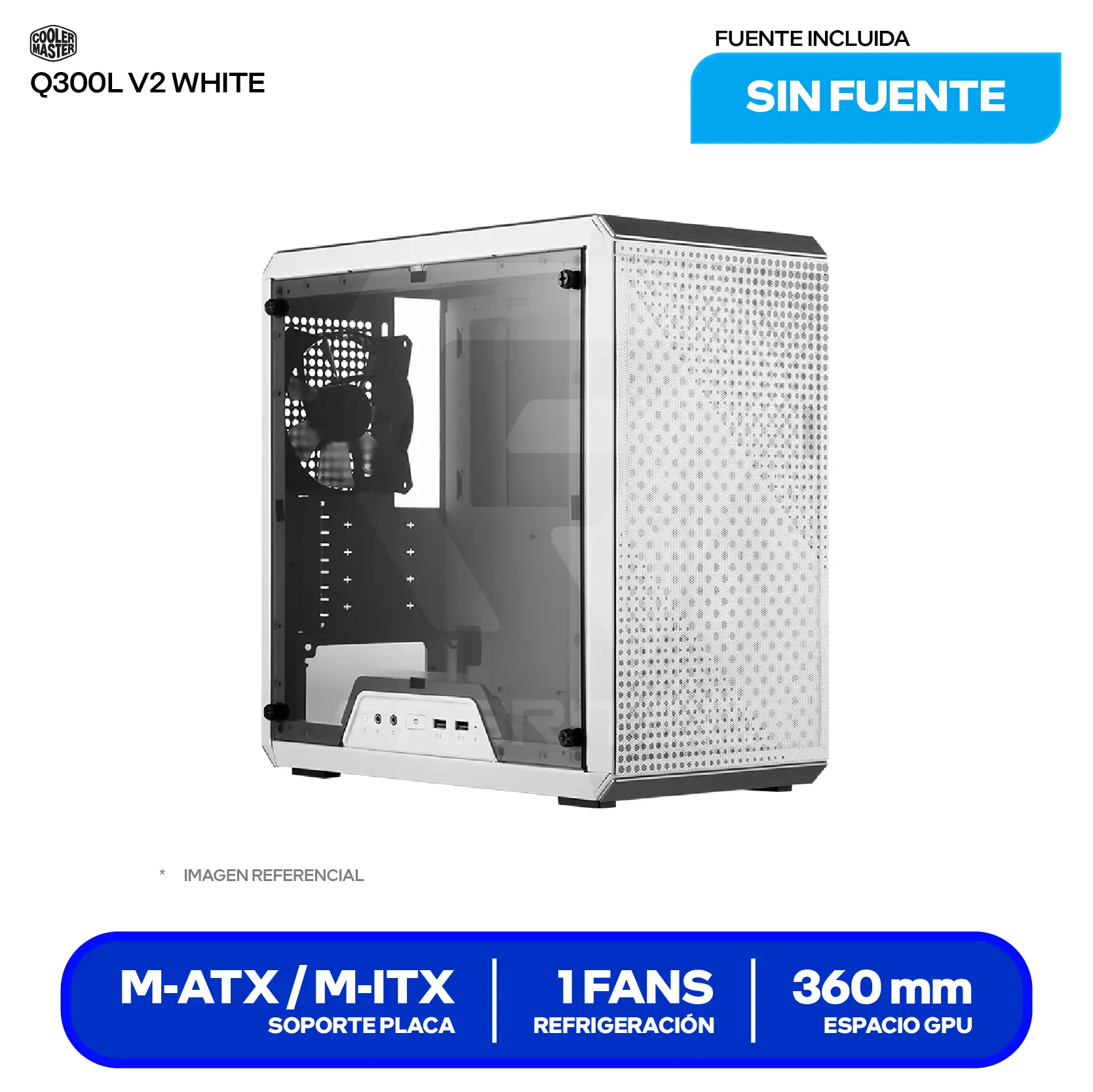 Case Cooler Master Q300L V2 (Q300LV2-WGNN-S00) Sin fuente, Vidrio templado, 1 fan