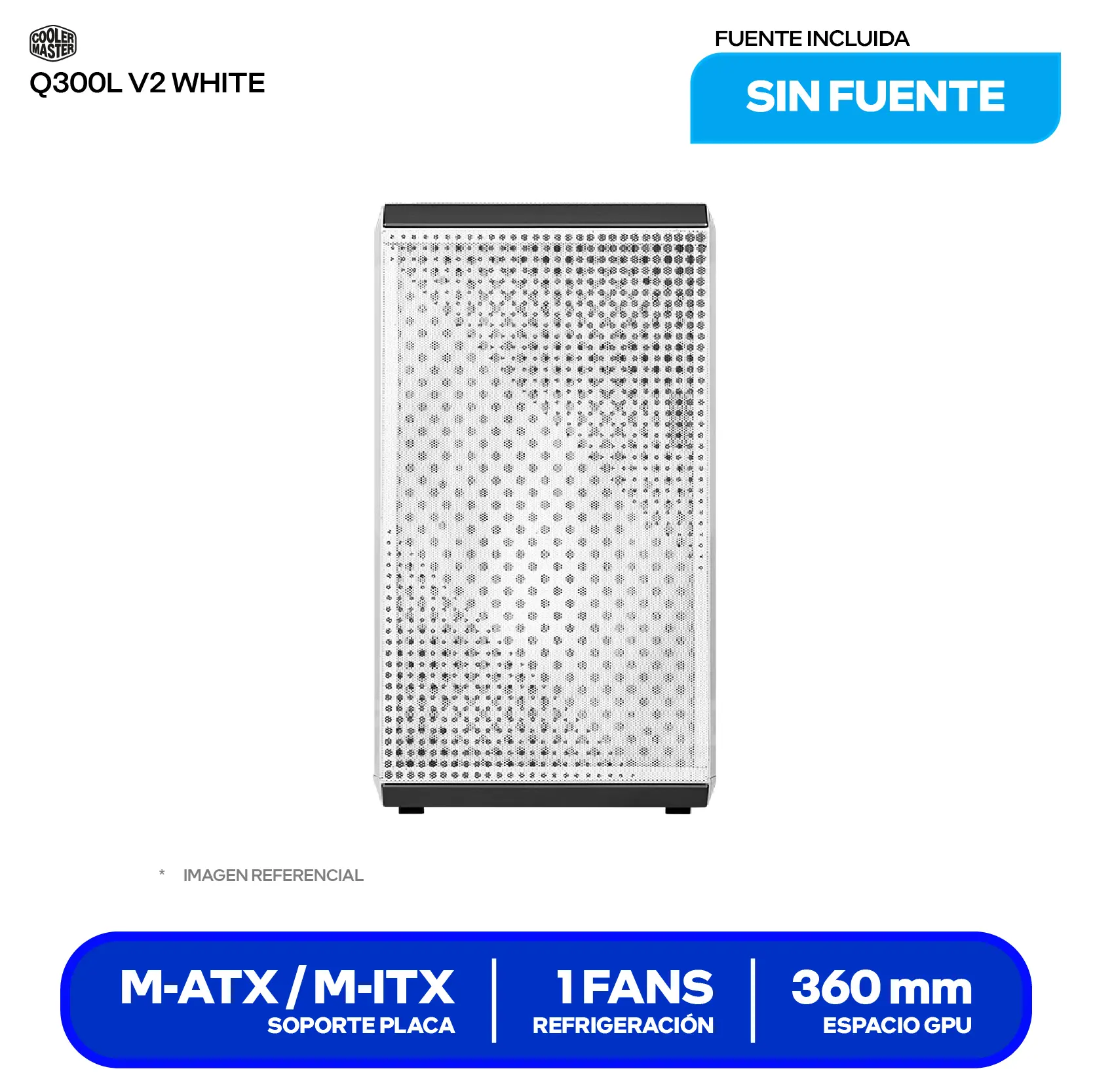 Case Cooler Master Q300L V2 (Q300LV2-WGNN-S00) Sin fuente, Vidrio templado, 1 fan
