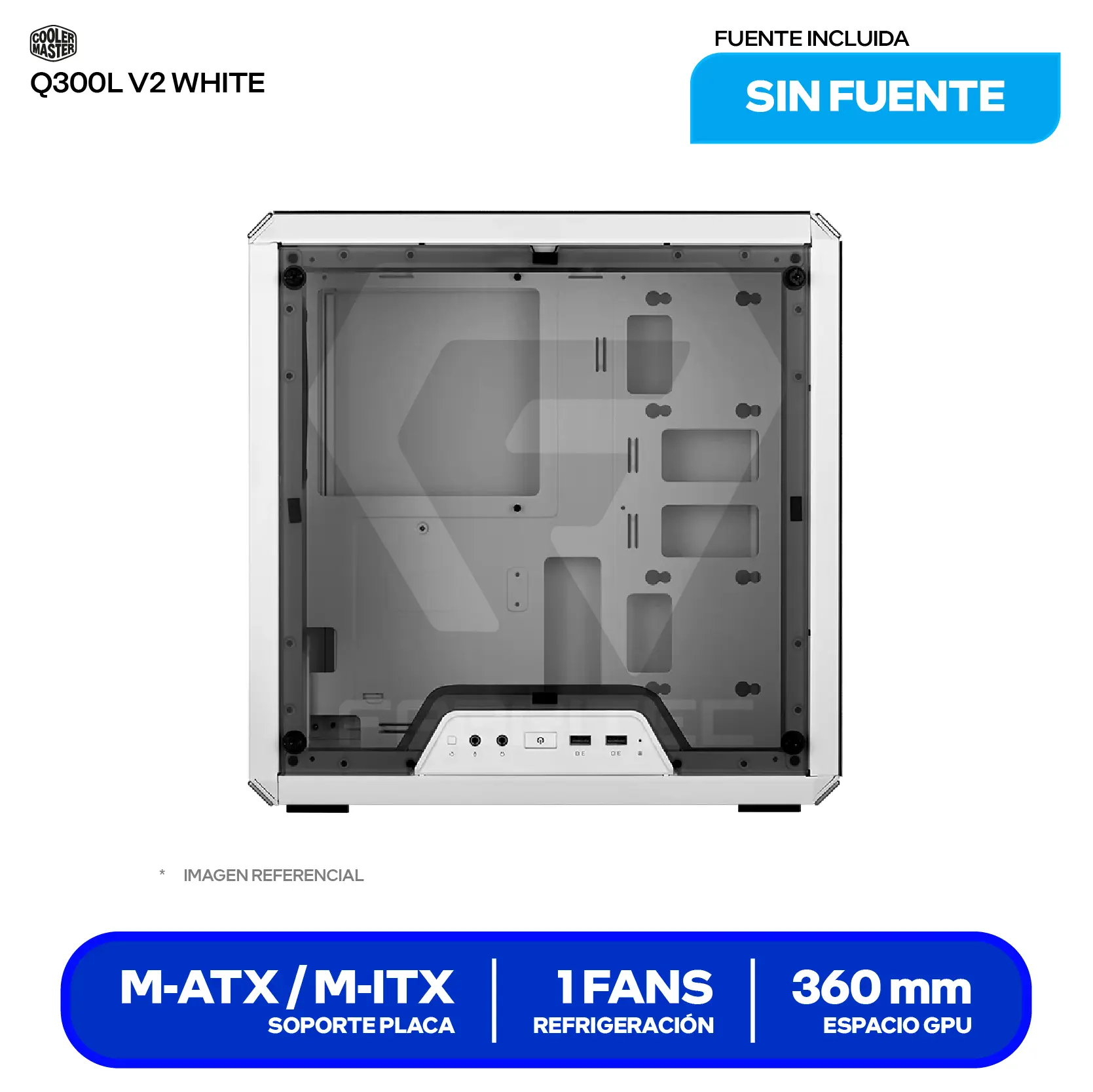 Case Cooler Master Q300L V2 (Q300LV2-WGNN-S00) Sin fuente, Vidrio templado, 1 fan