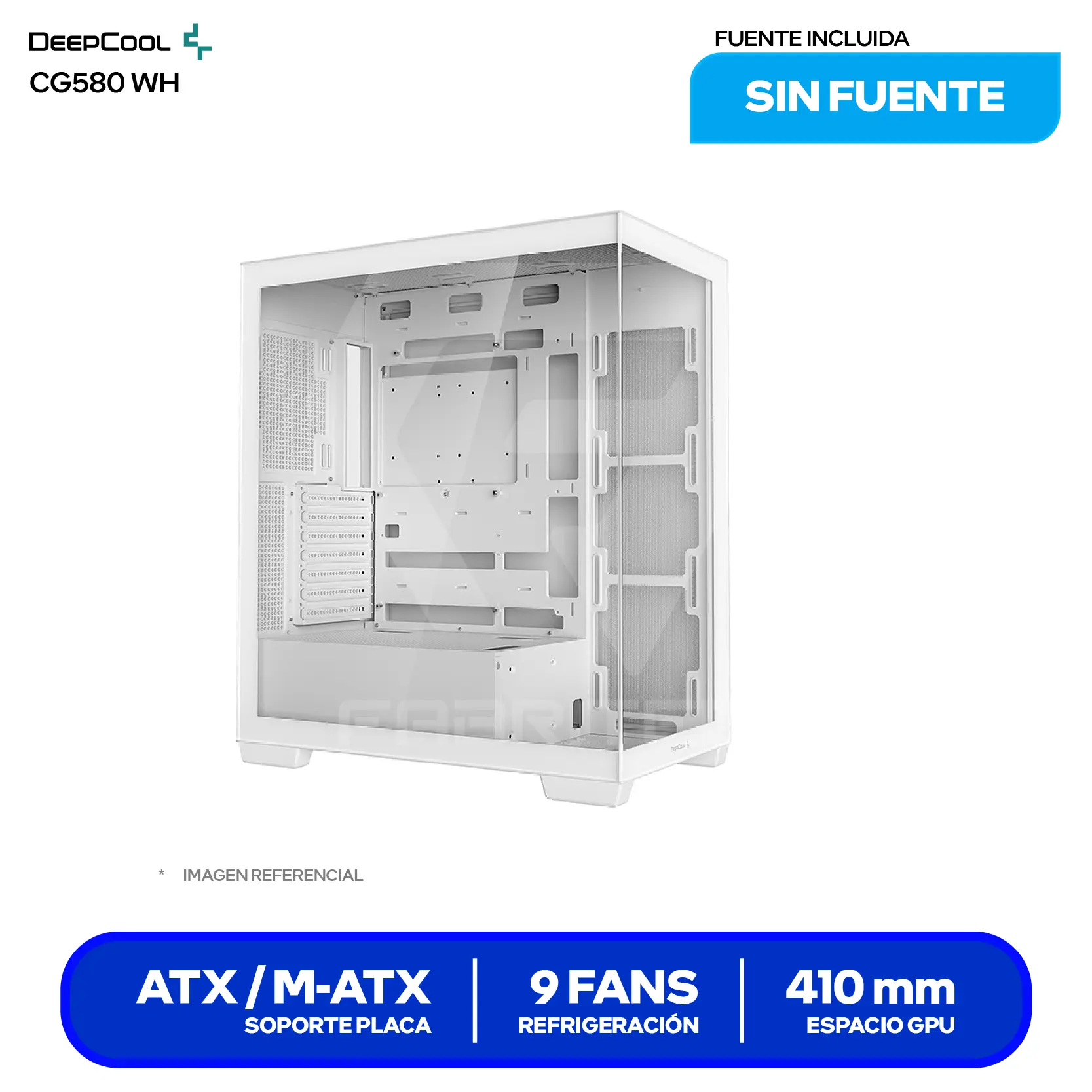 Case DeepCool CG580 WH (R-CG580-WHNDA0-G-1) Sin fuente, Vidrio templado
