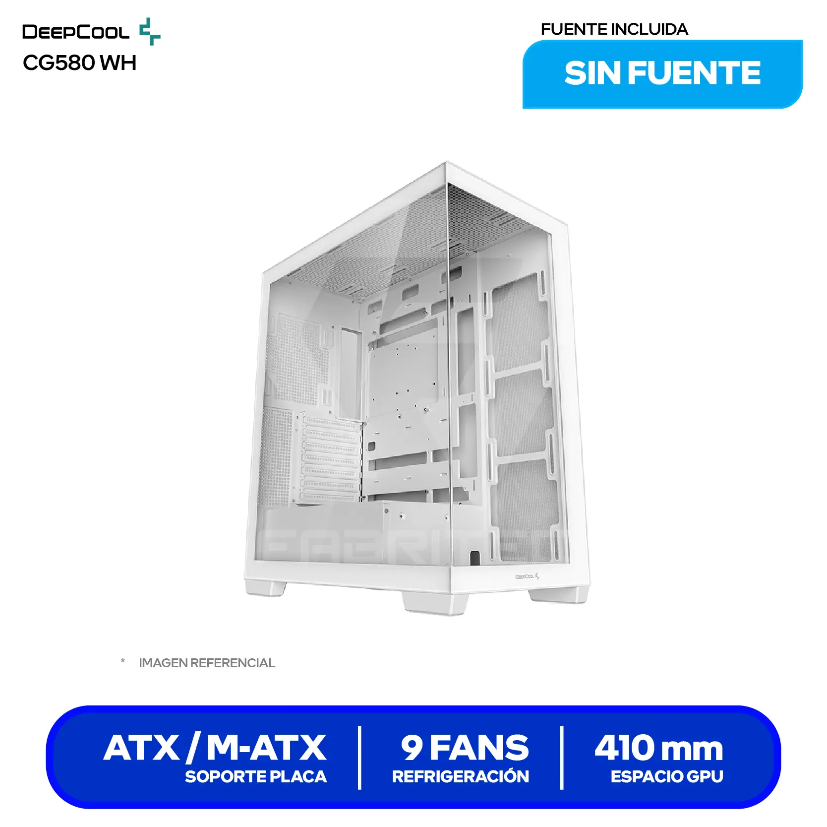 Case DeepCool CG580 WH (R-CG580-WHNDA0-G-1) Sin fuente, Vidrio templado