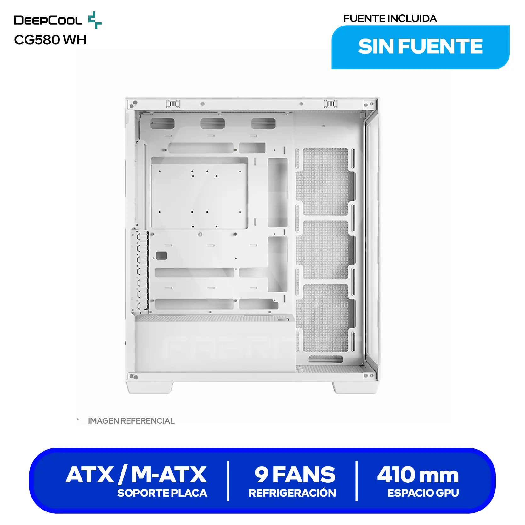 Case DeepCool CG580 WH (R-CG580-WHNDA0-G-1) Sin fuente, Vidrio templado