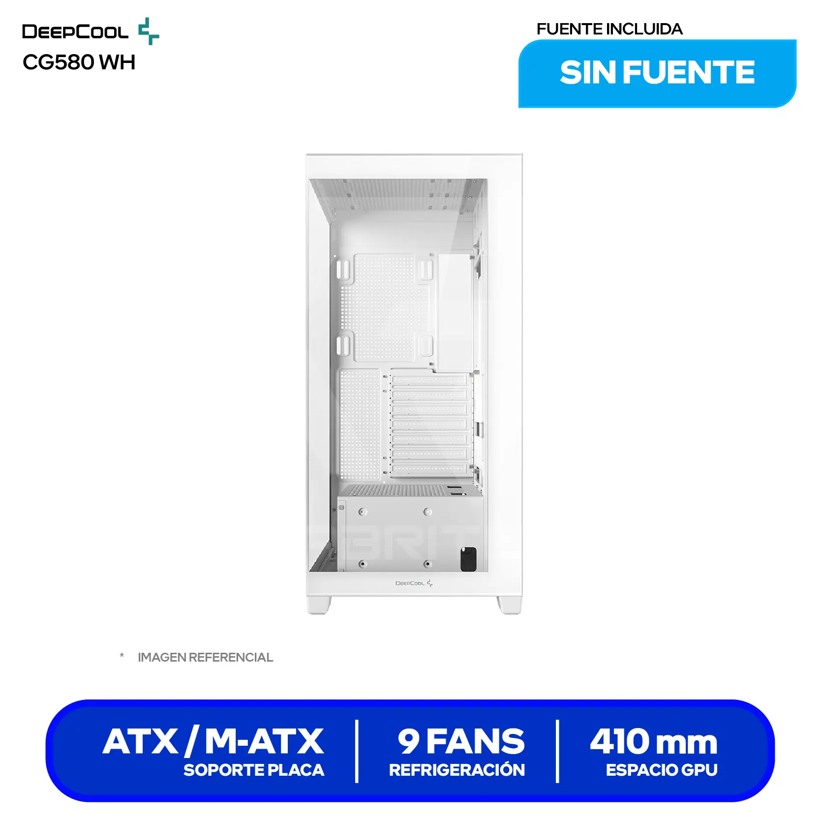 Case DeepCool CG580 WH (R-CG580-WHNDA0-G-1) Sin fuente, Vidrio templado