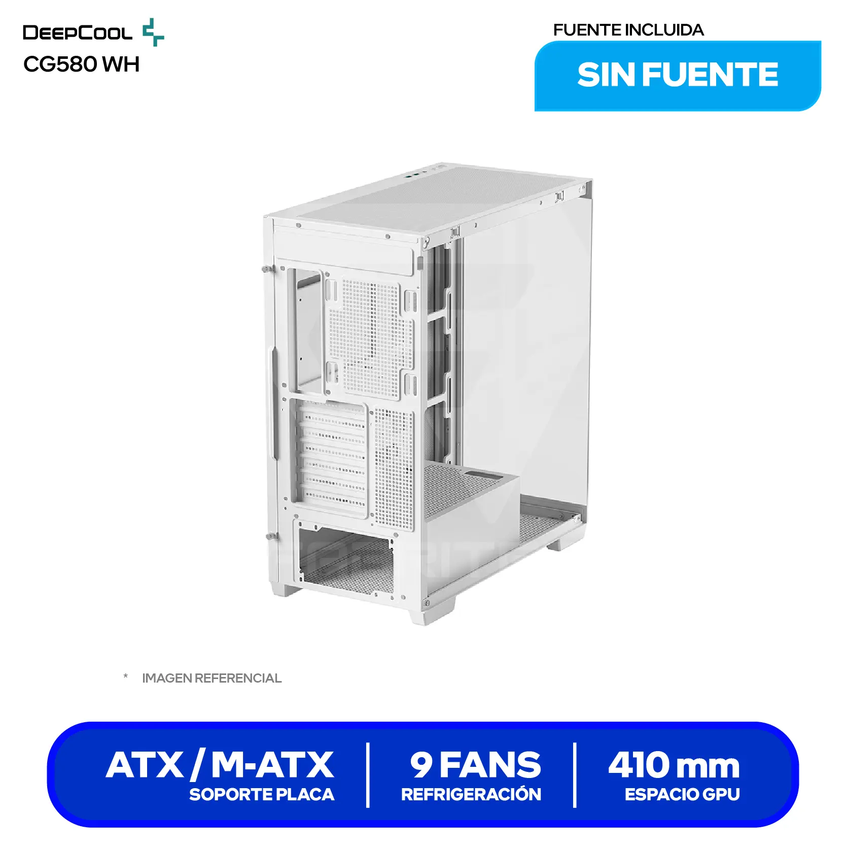 Case DeepCool CG580 WH (R-CG580-WHNDA0-G-1) Sin fuente, Vidrio templado