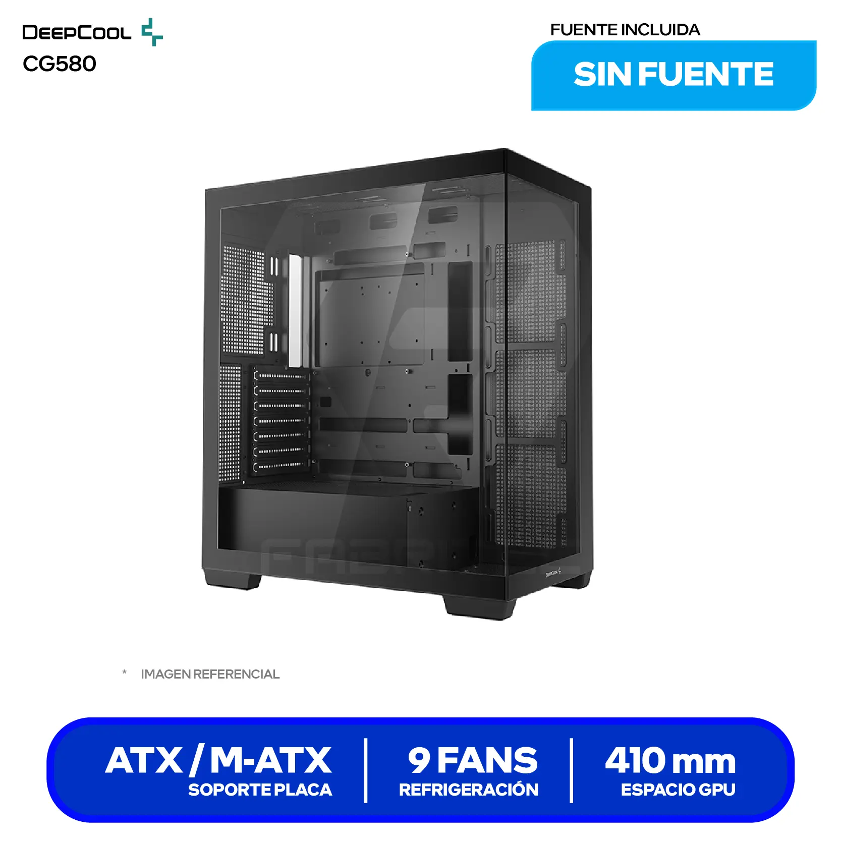 Case DeepCool CG580 BK (R-CG580-BKNDA0-G-1) Sin fuente, Vidrio templado