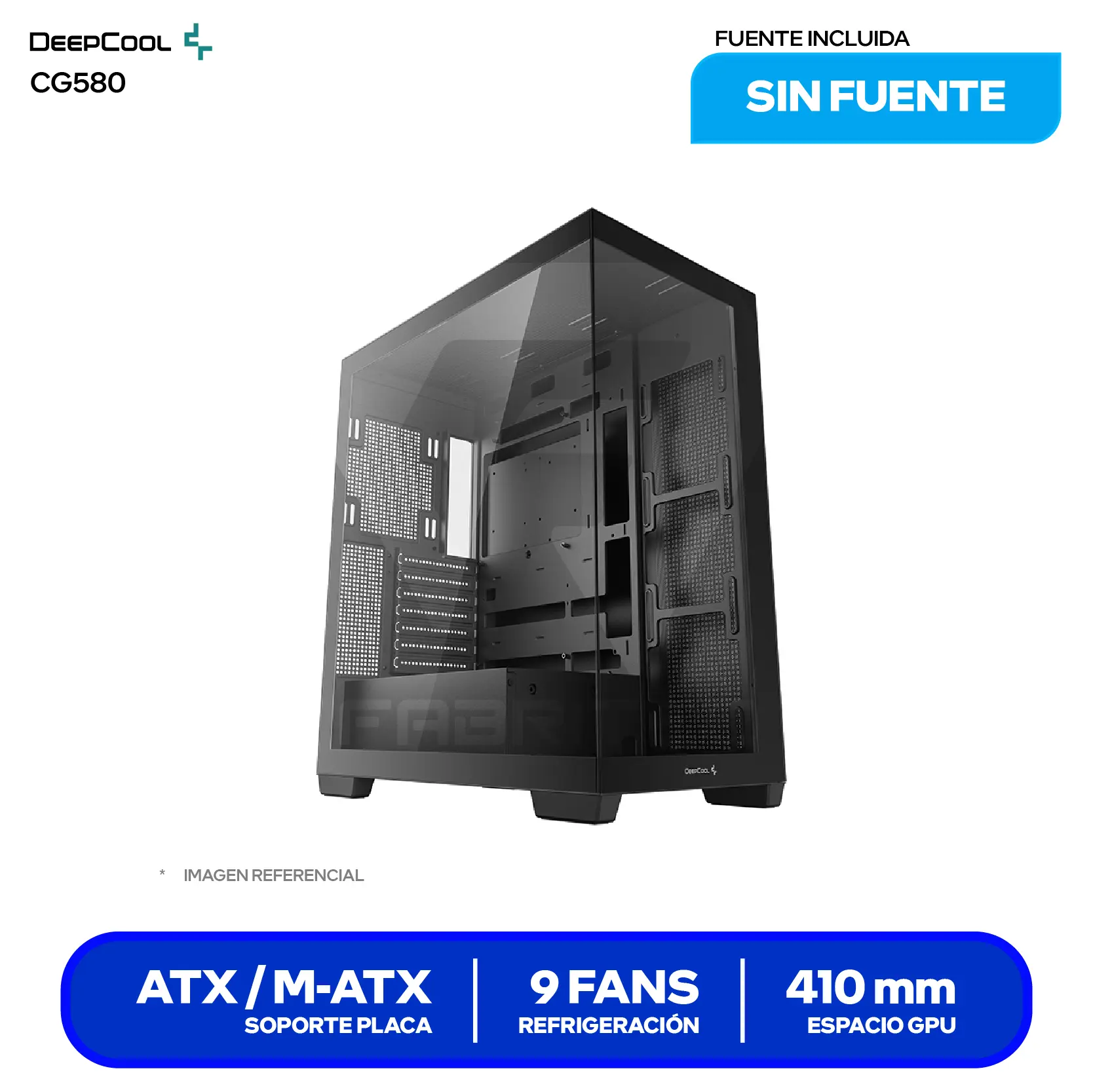 Case DeepCool CG580 BK (R-CG580-BKNDA0-G-1) Sin fuente, Vidrio templado
