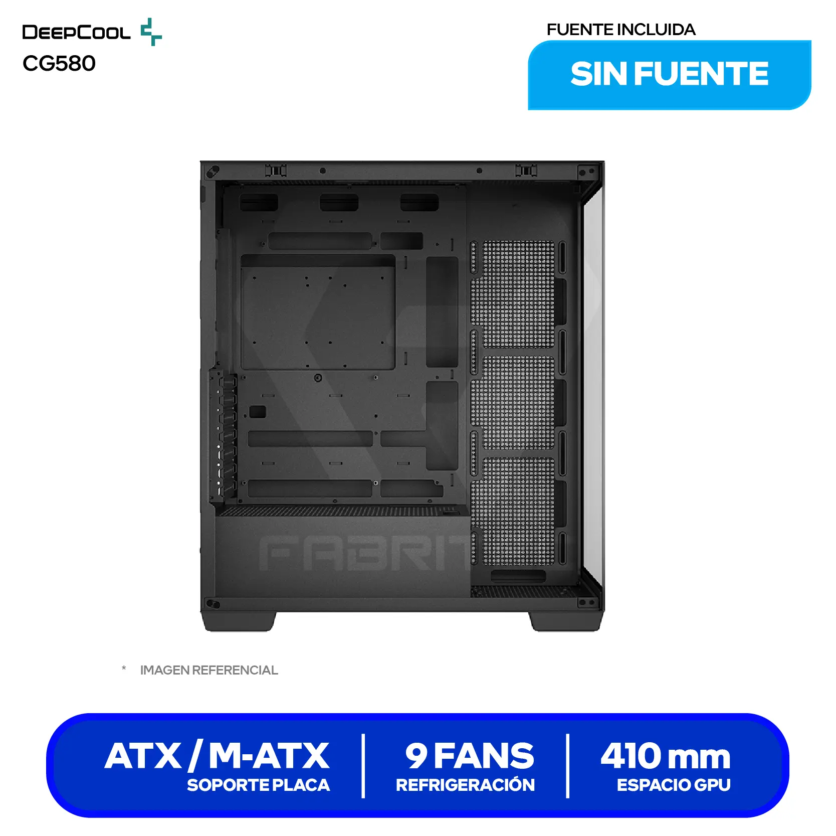 Case DeepCool CG580 BK (R-CG580-BKNDA0-G-1) Sin fuente, Vidrio templado