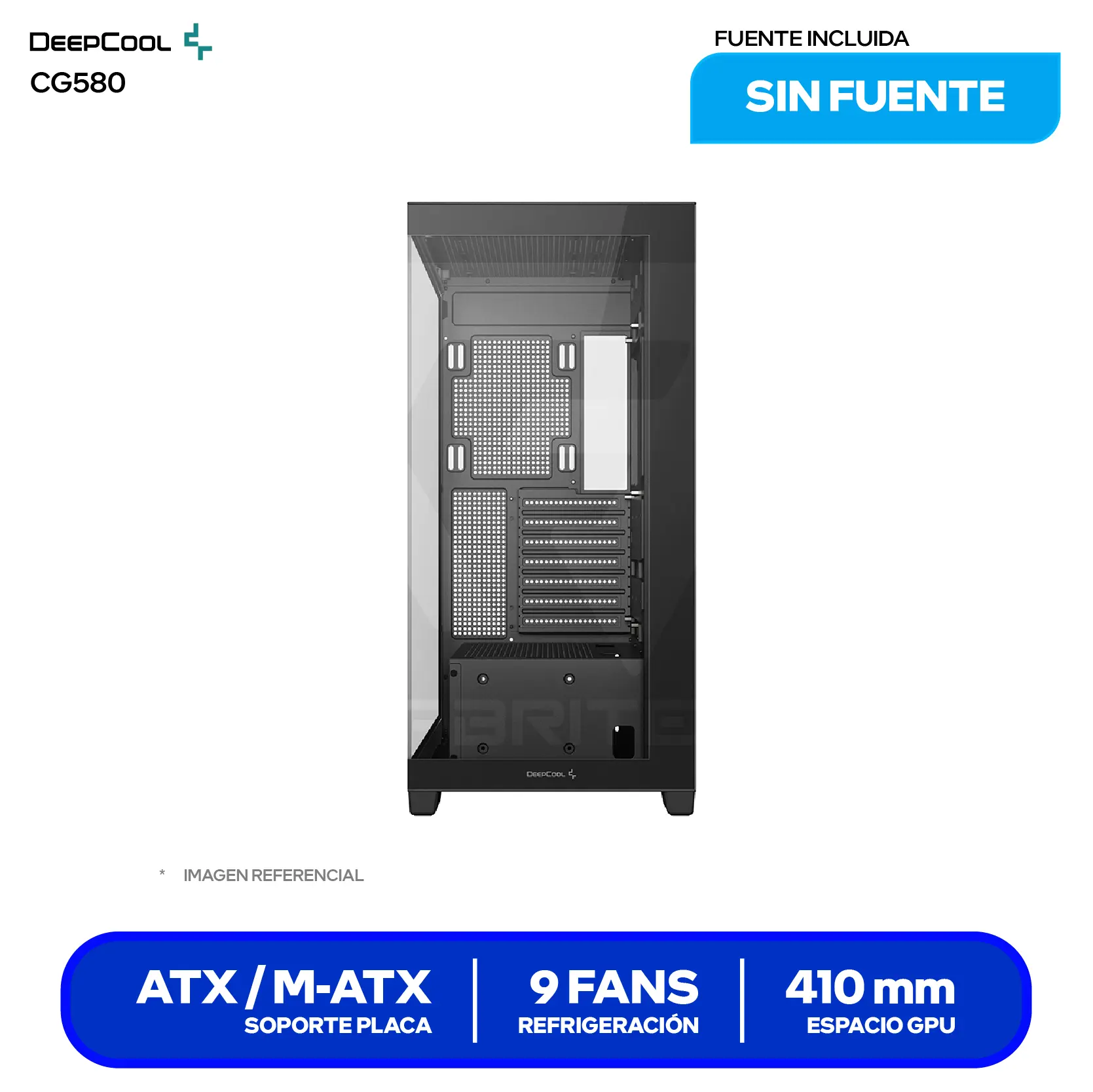 Case DeepCool CG580 BK (R-CG580-BKNDA0-G-1) Sin fuente, Vidrio templado