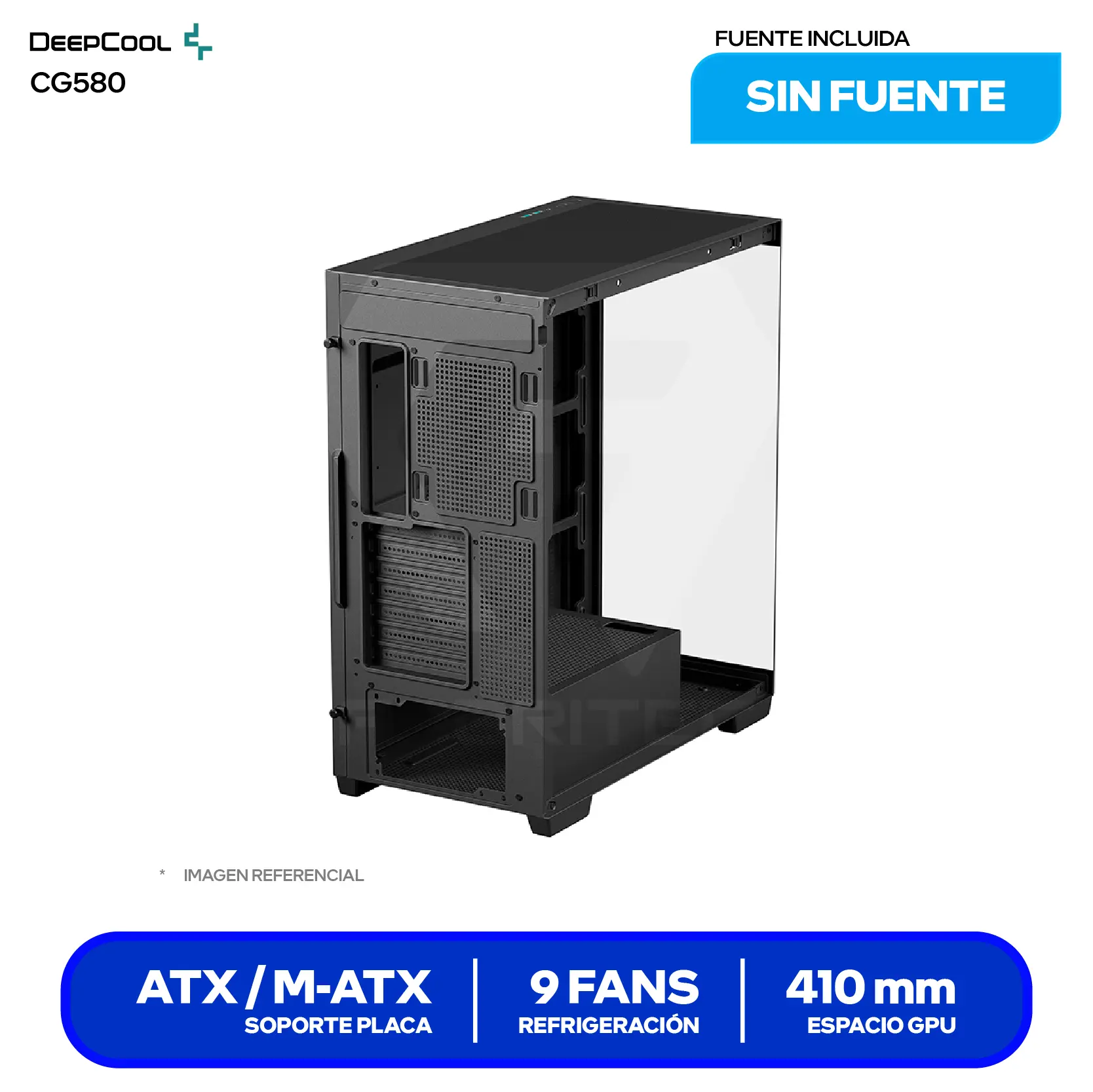 Case DeepCool CG580 BK (R-CG580-BKNDA0-G-1) Sin fuente, Vidrio templado