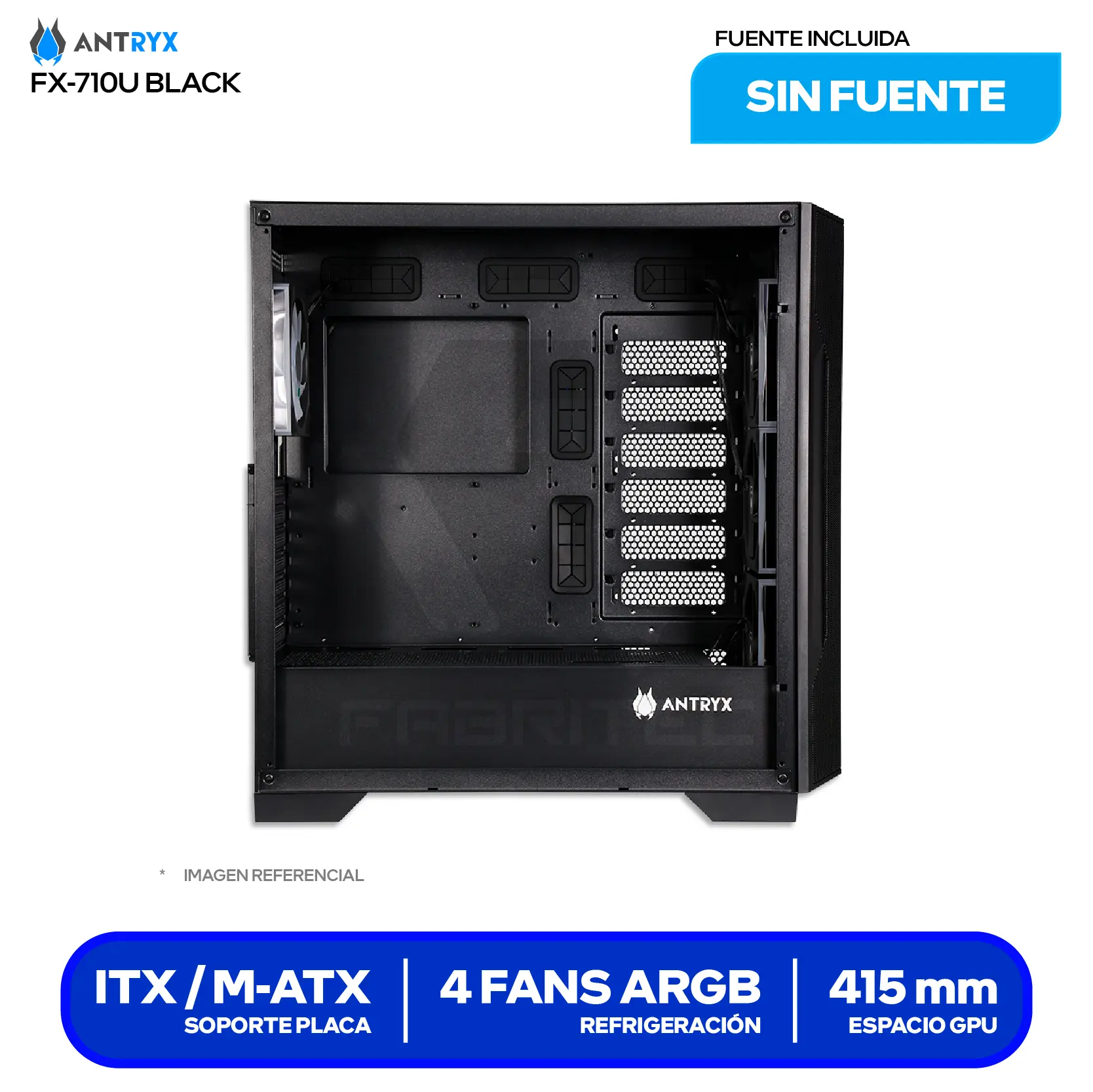 Case Antryx FX 710U Black (AC-FX710UK) Sin fuente, Vidrio templado, 4 fans ARGB