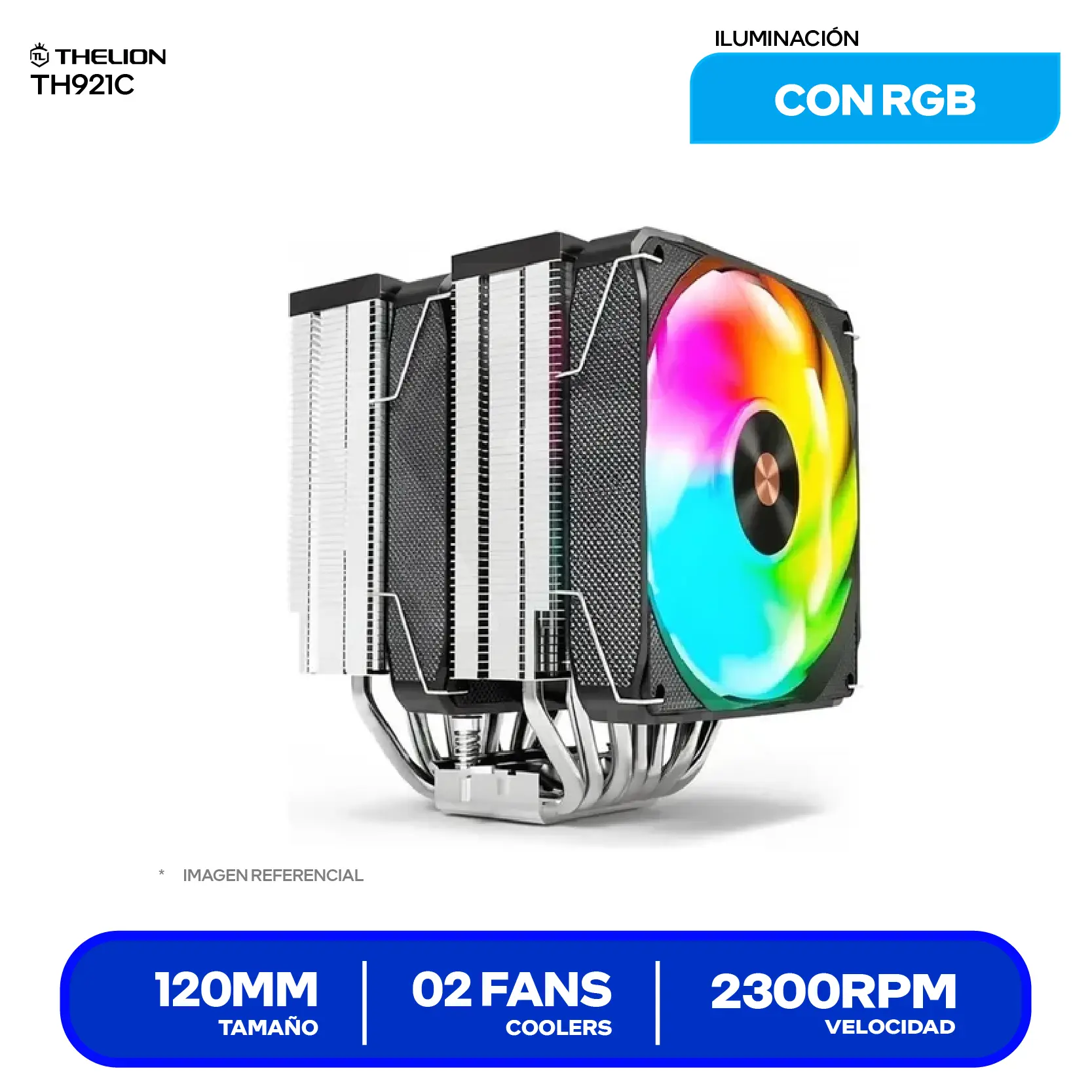 Cooler de procesador Thelion TH921C (TH921C) 120mm, Intel / AMD, ARGB